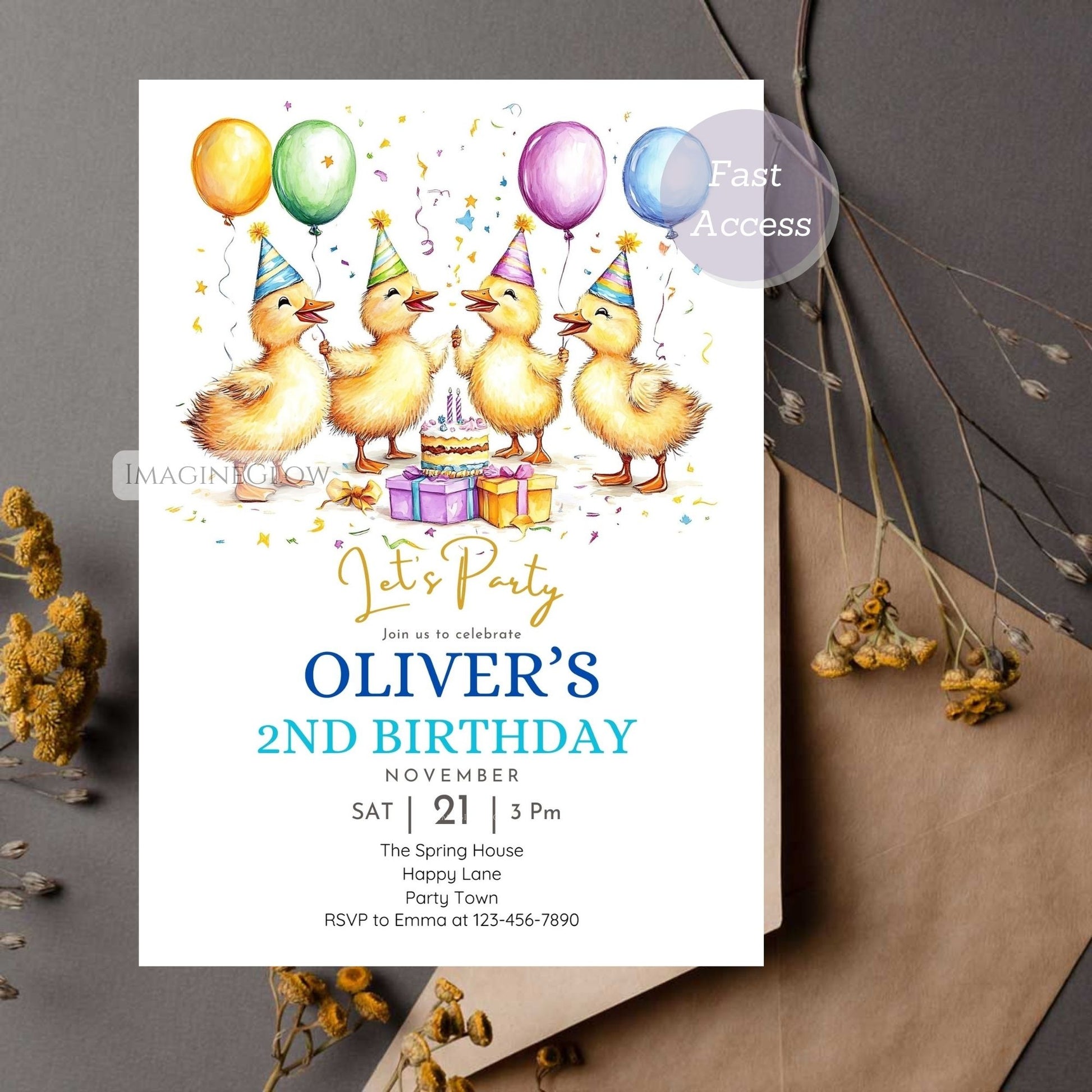 Baby Duck Birthday Invitation for Kids
Cute Duckling Party Invite - Instant Download