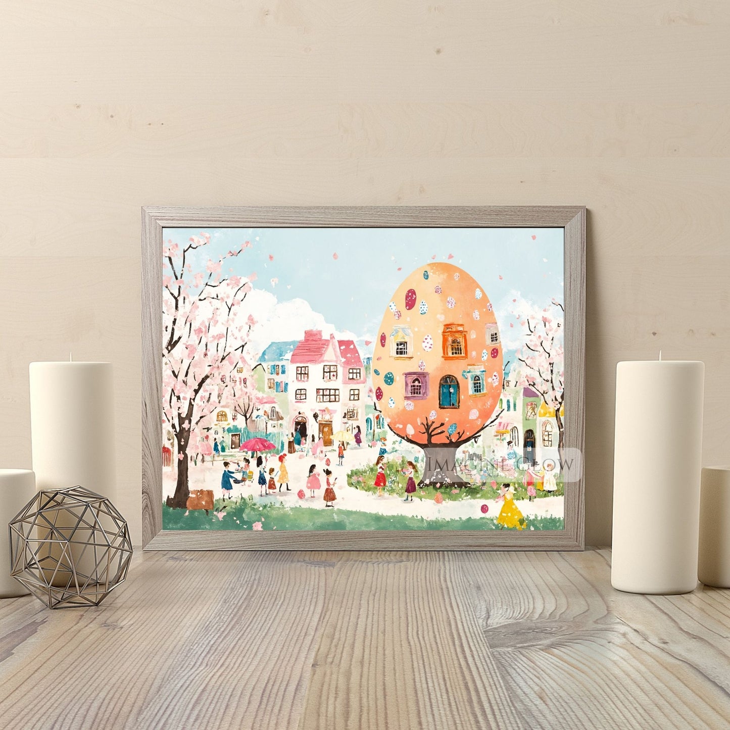 Cozy Easter village with bunnies, flowers, and seasonal cheer
