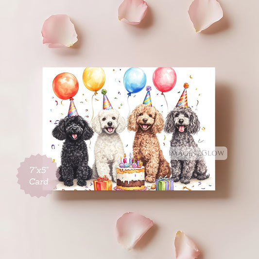 four poodle birthday card printable
digital card with four poodles