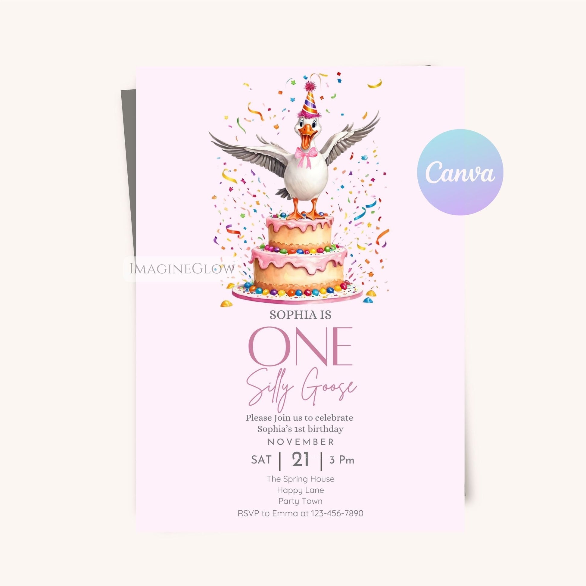 Customizable goose theme baby girl birthday invite