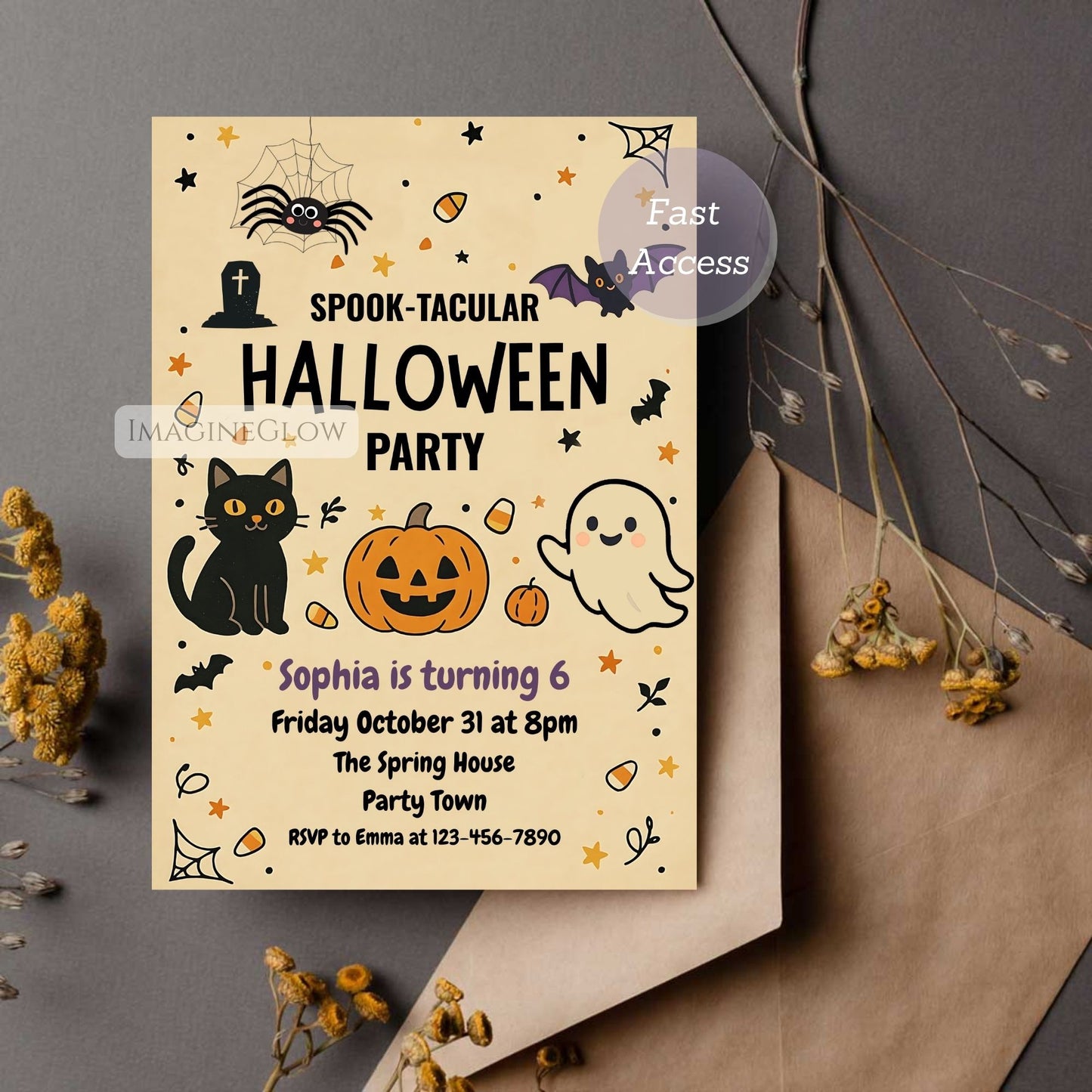 cute halloween birthday invitation
ghost pumpkin black cat birthday invite