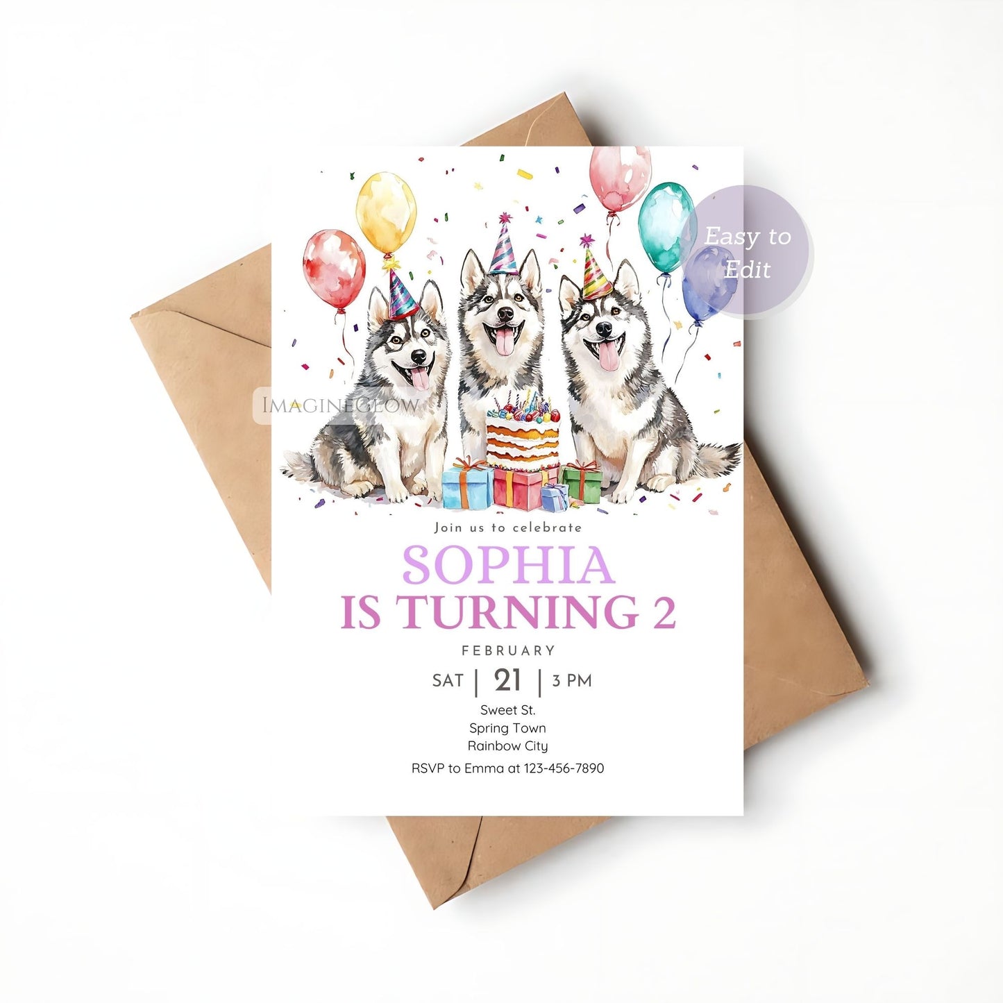 Husky-themed birthday invitation for a fun celebration