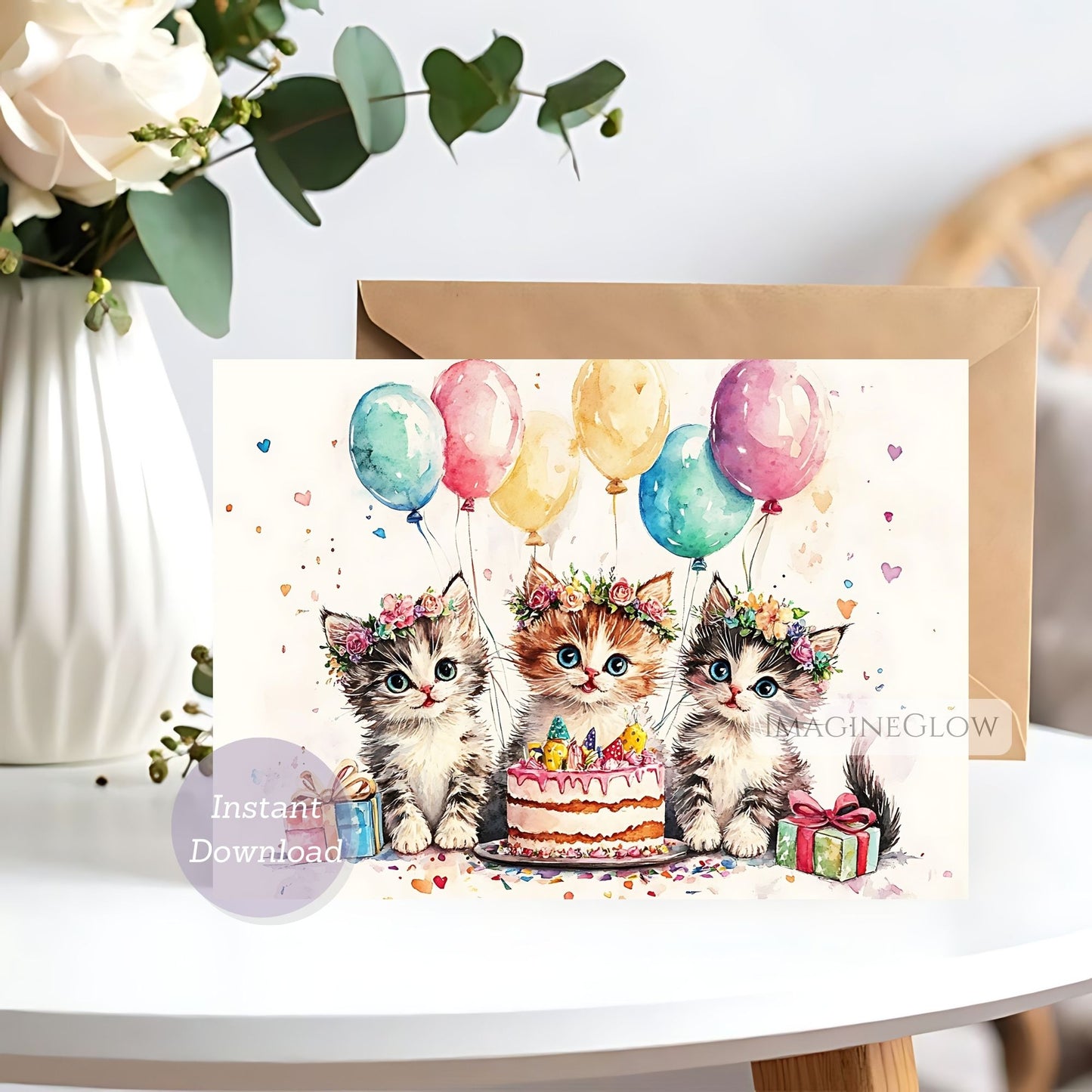 Cute kitten birthday floral card printable
Adorable cat with flowers birthday card
Printable kitten birthday card with floral design
Birthday card featuring cute cat and garden flowers