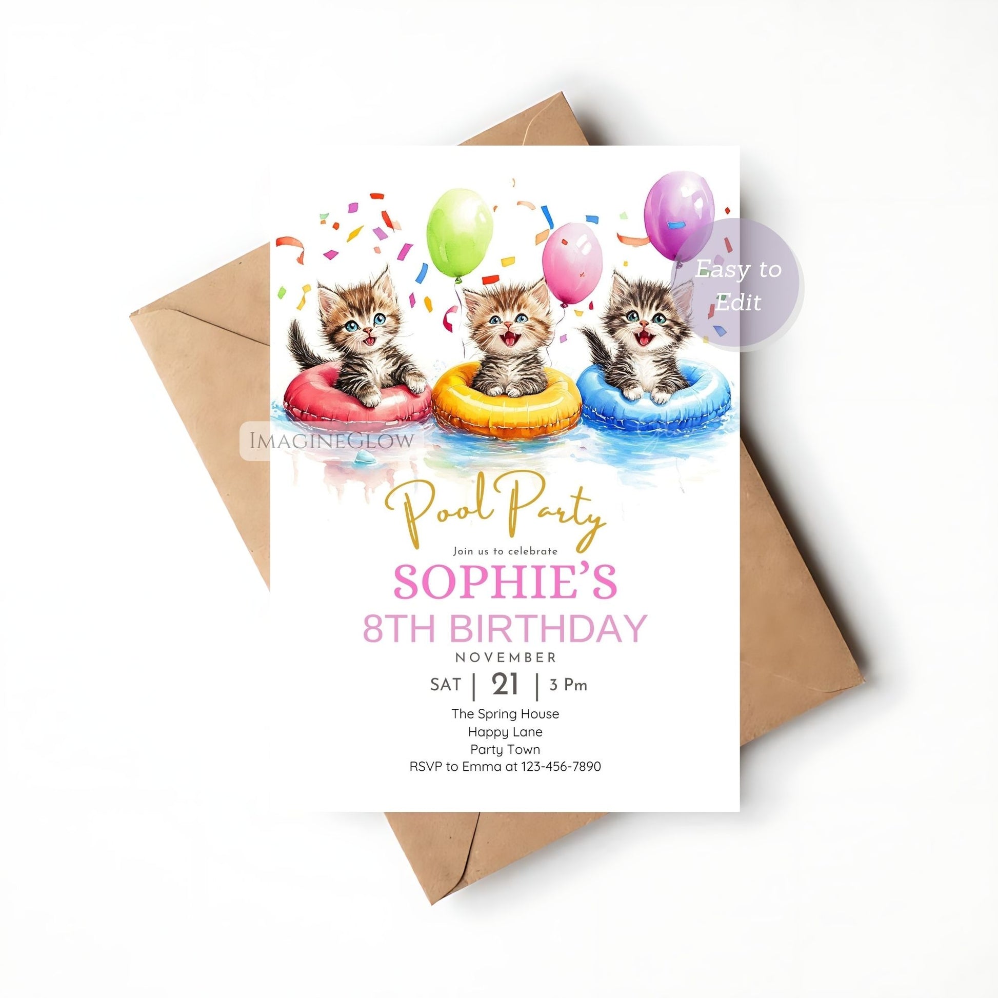 Printable cat-themed invitation featuring a kitten.