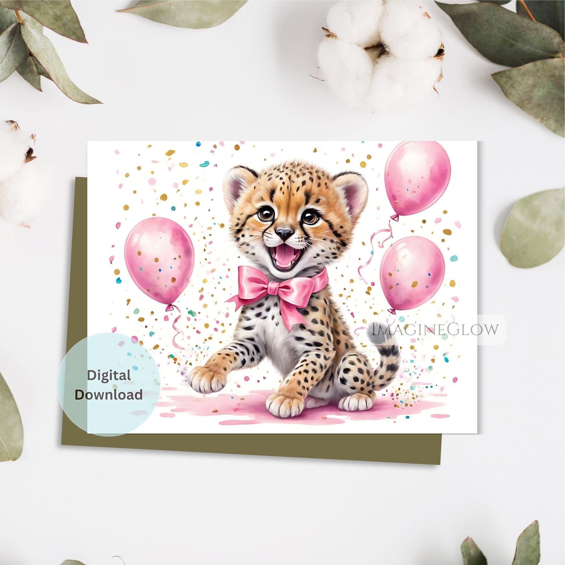 Digital leopard greeting card for kids
Leopard card for girl birthday celebration
Cheetah or leopard card for safari theme
Whimsical leopard birthday card design