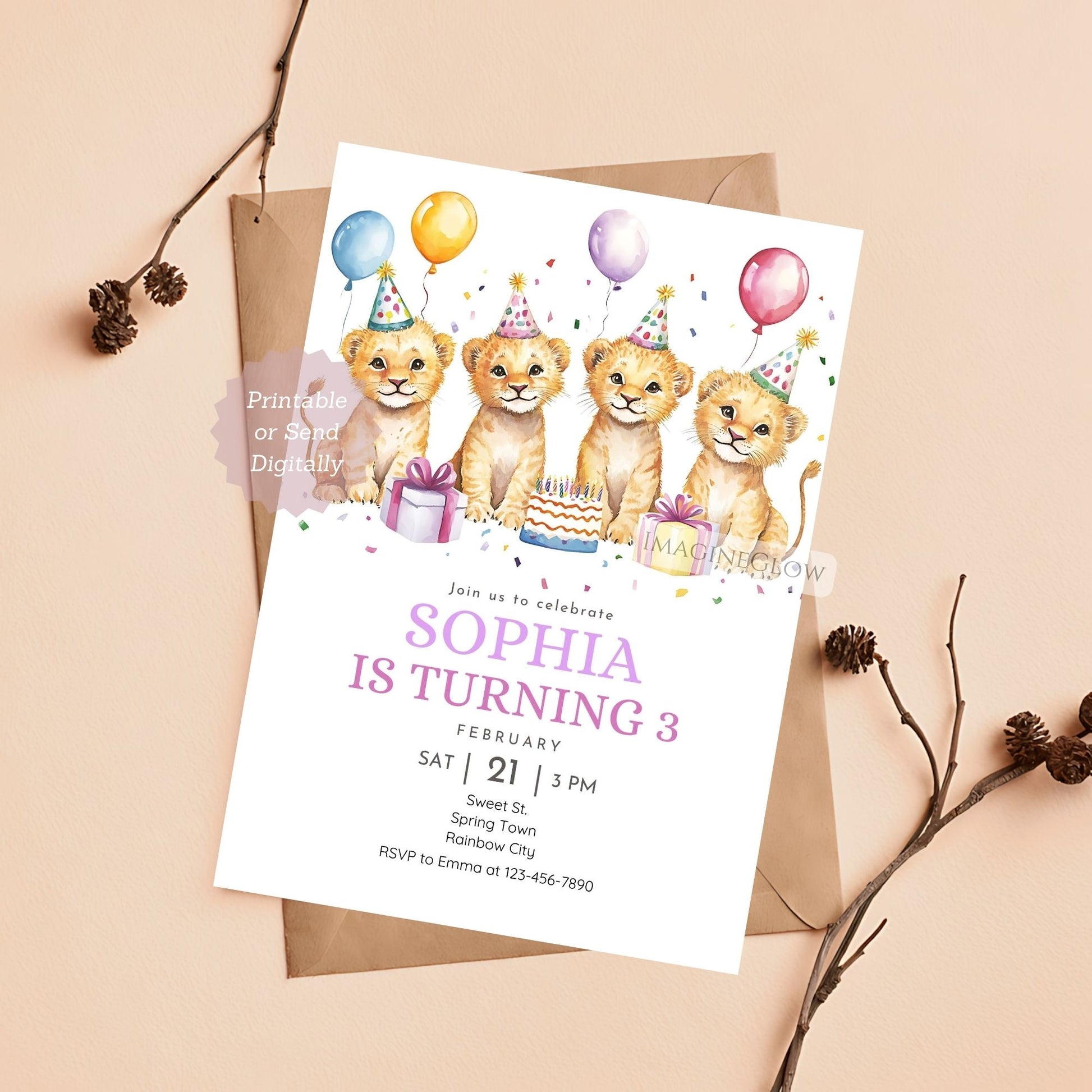 Baby Lion Birthday Invitation - Jungle Safari Theme