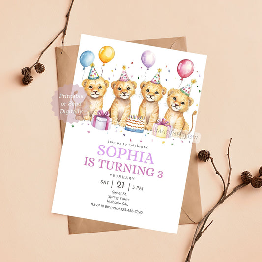 Baby Lion Birthday Invitation - Jungle Safari Theme
