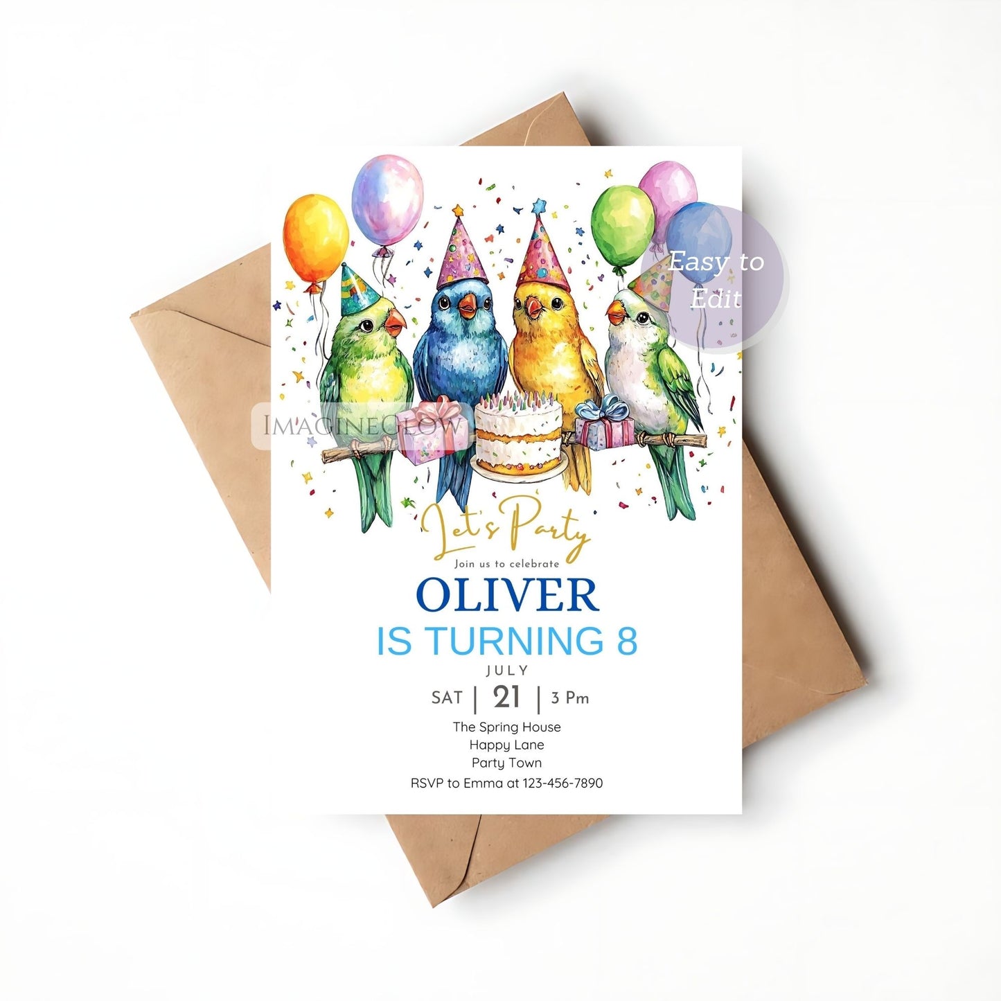 Charming lovebird birthday party invitation Canva