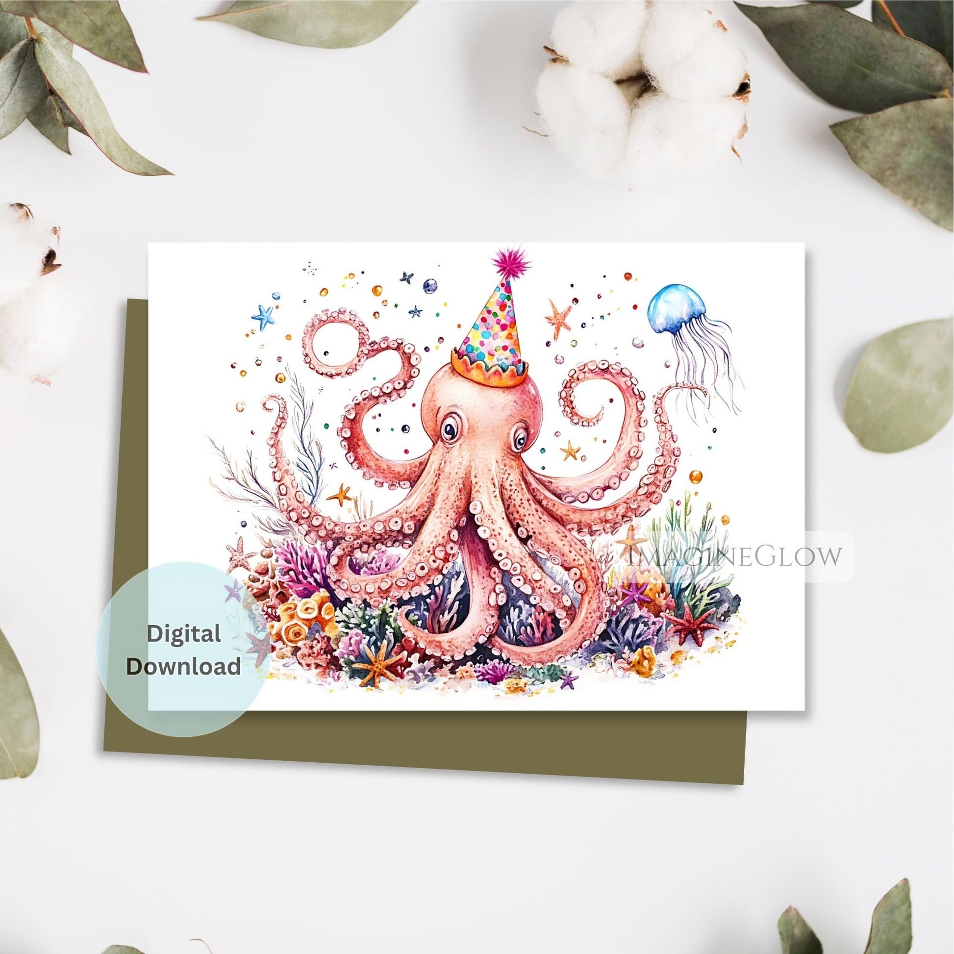 Printable sea creature birthday card
Octopus birthday card digital download