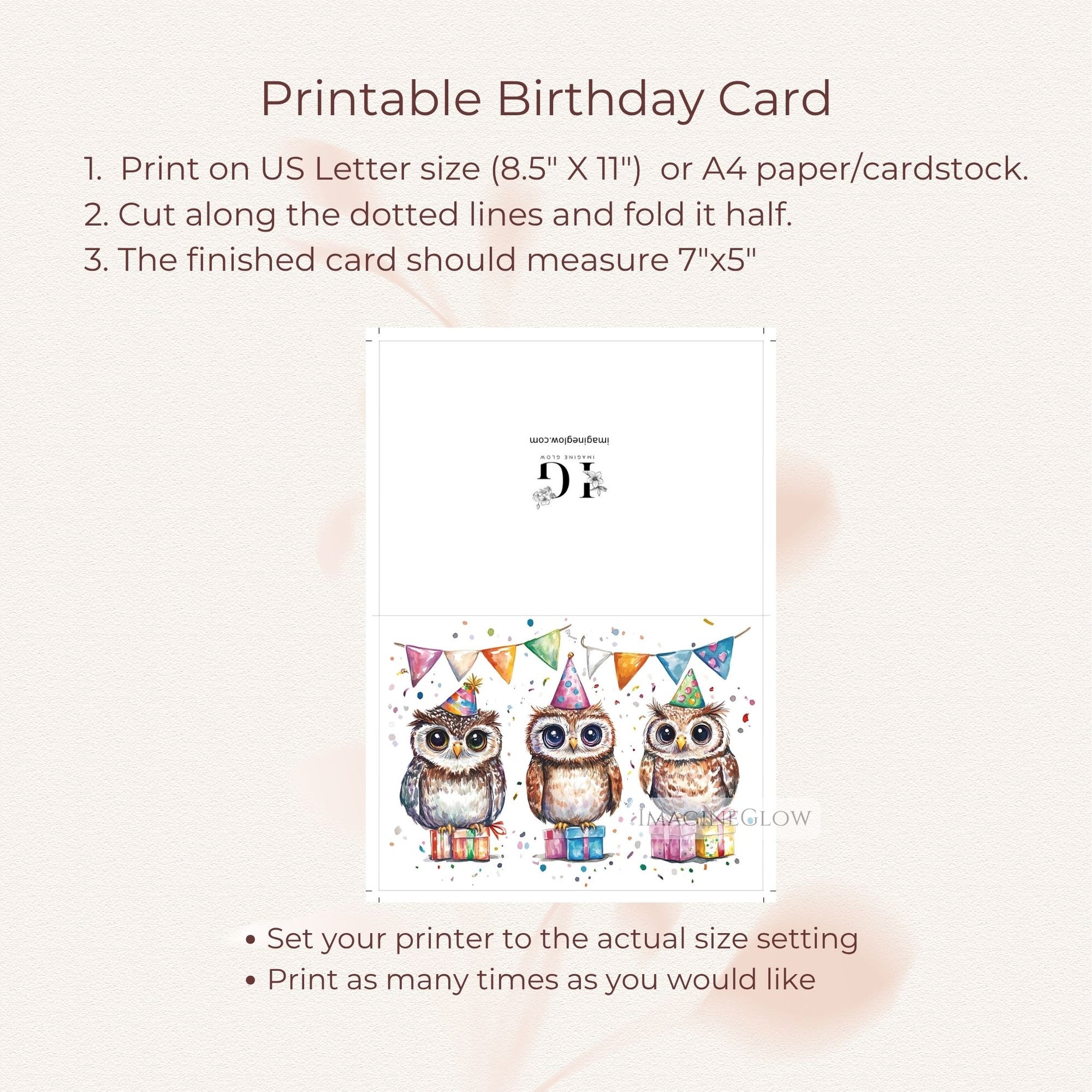 blank inside birthday card
colorful owl illustration
whimsical woodland card
bird lover birthday card