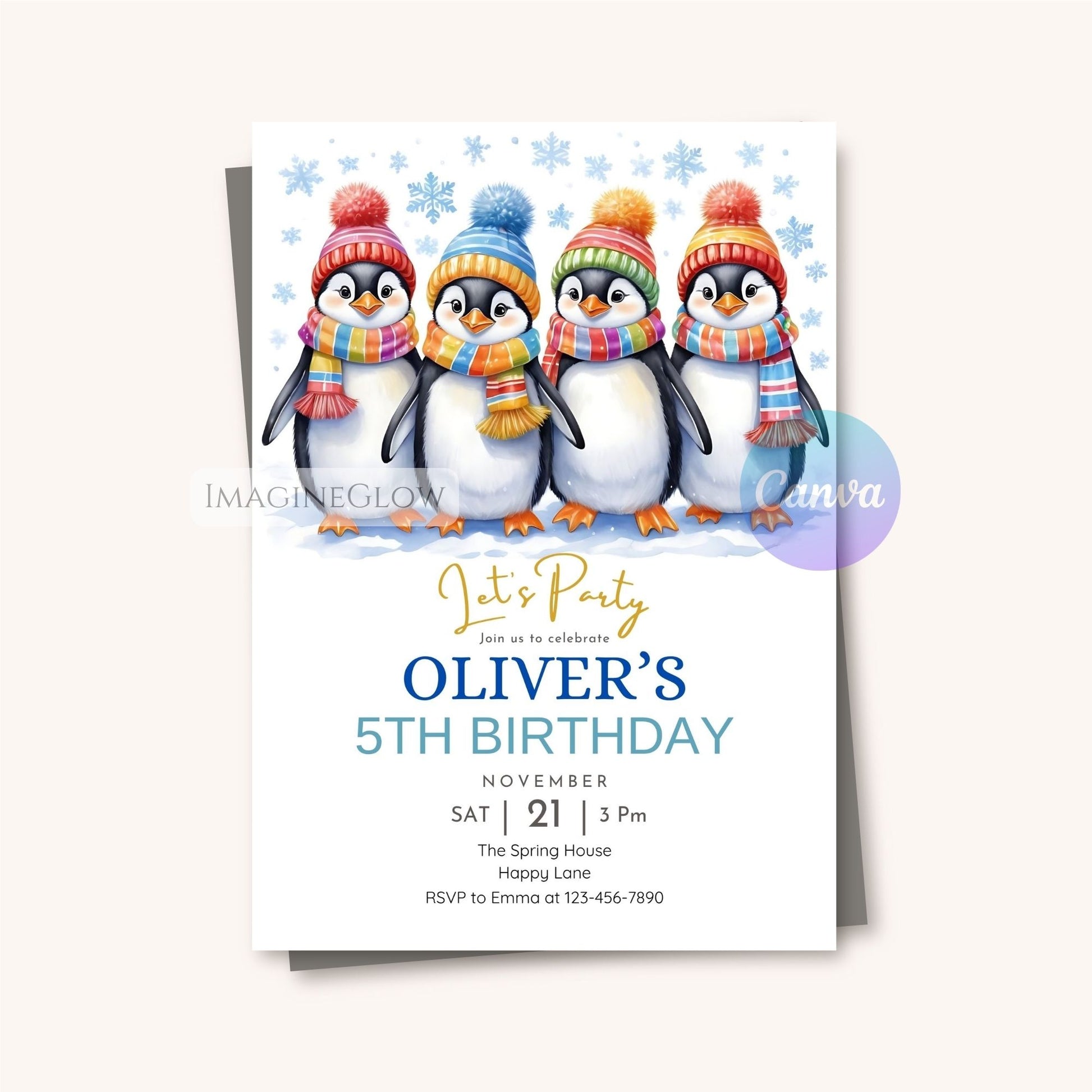 penguin birthday invitation template editable