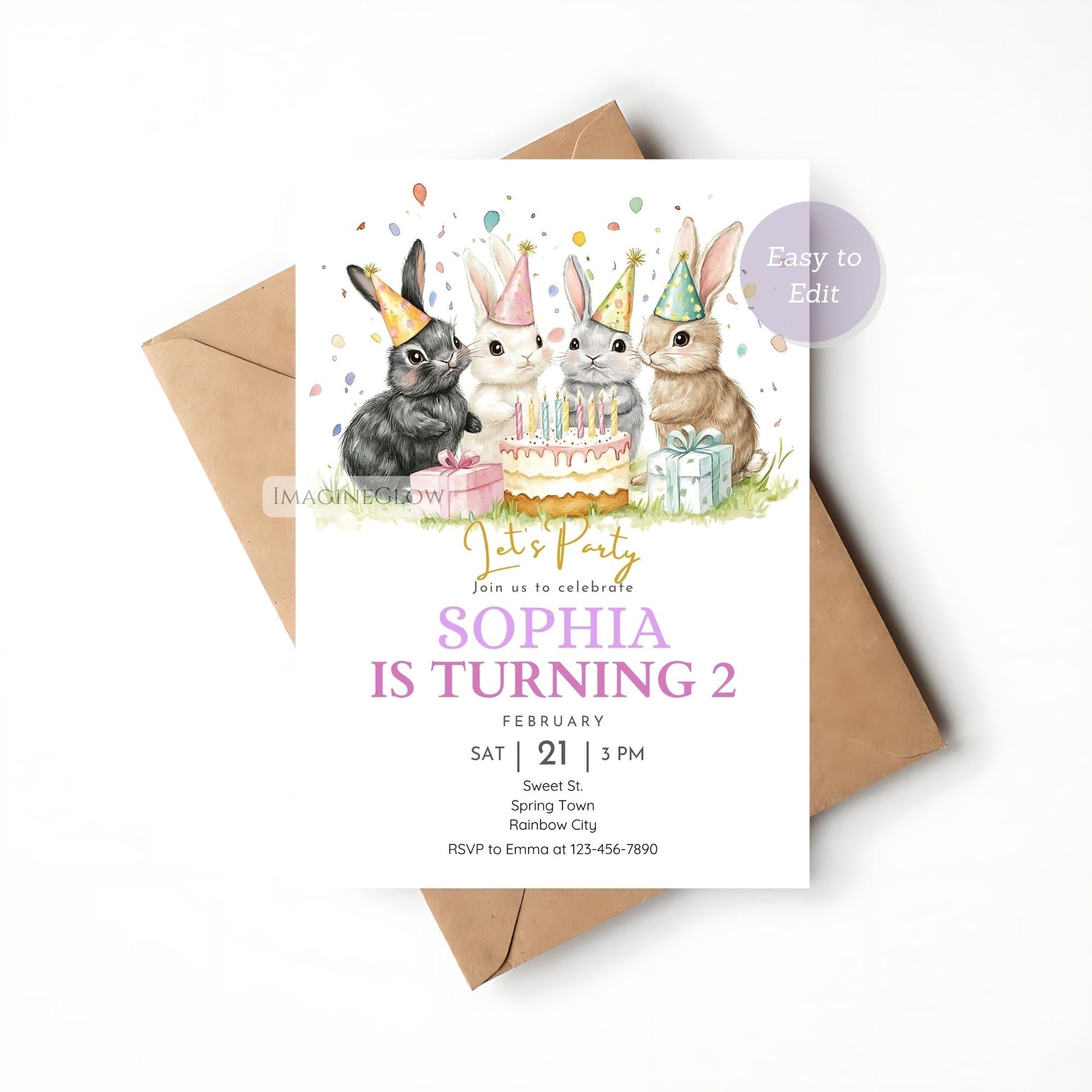 Editable Bunny Birthday Invitation
Printable Rabbit Birthday Party Invite