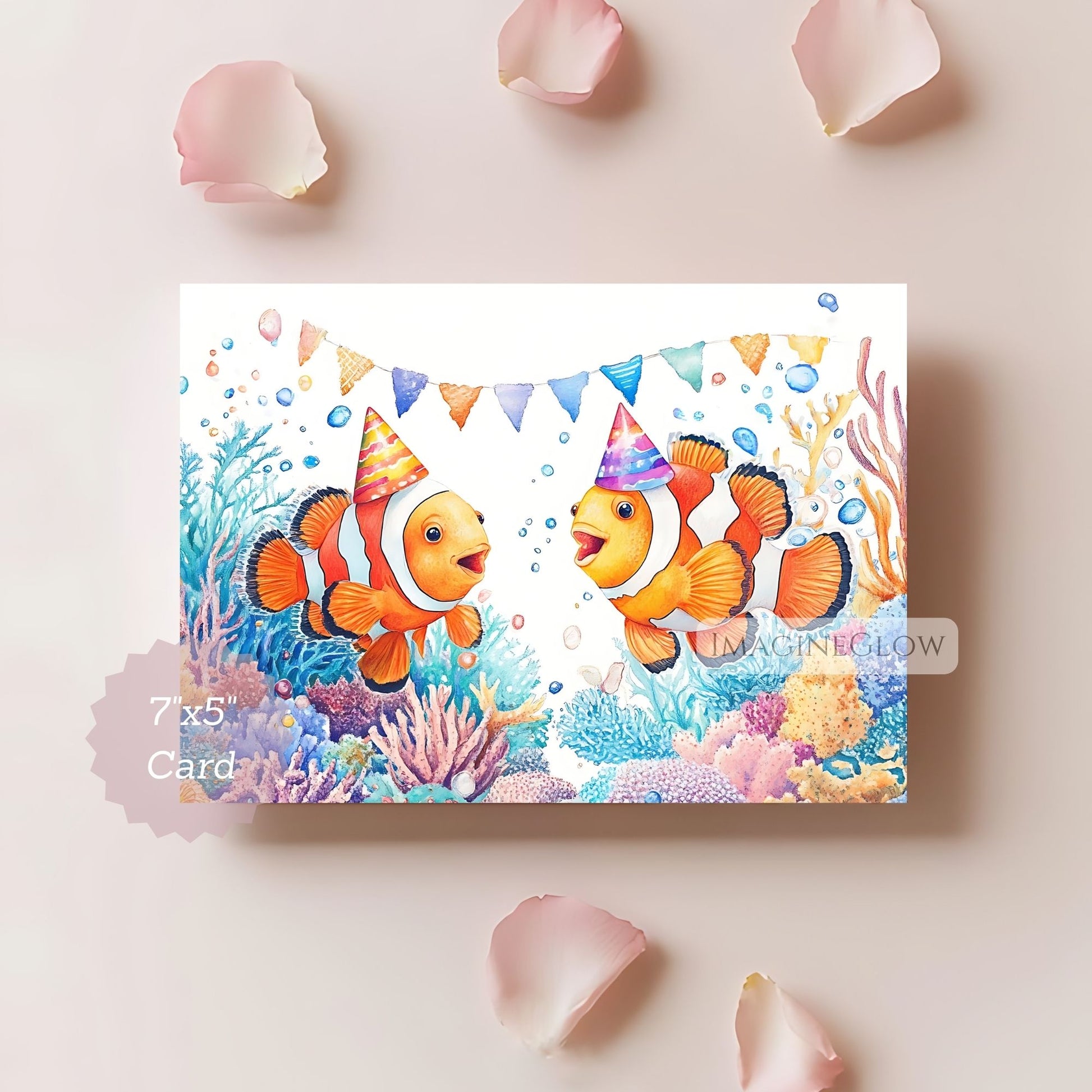 Card with clownfish design on a pink background