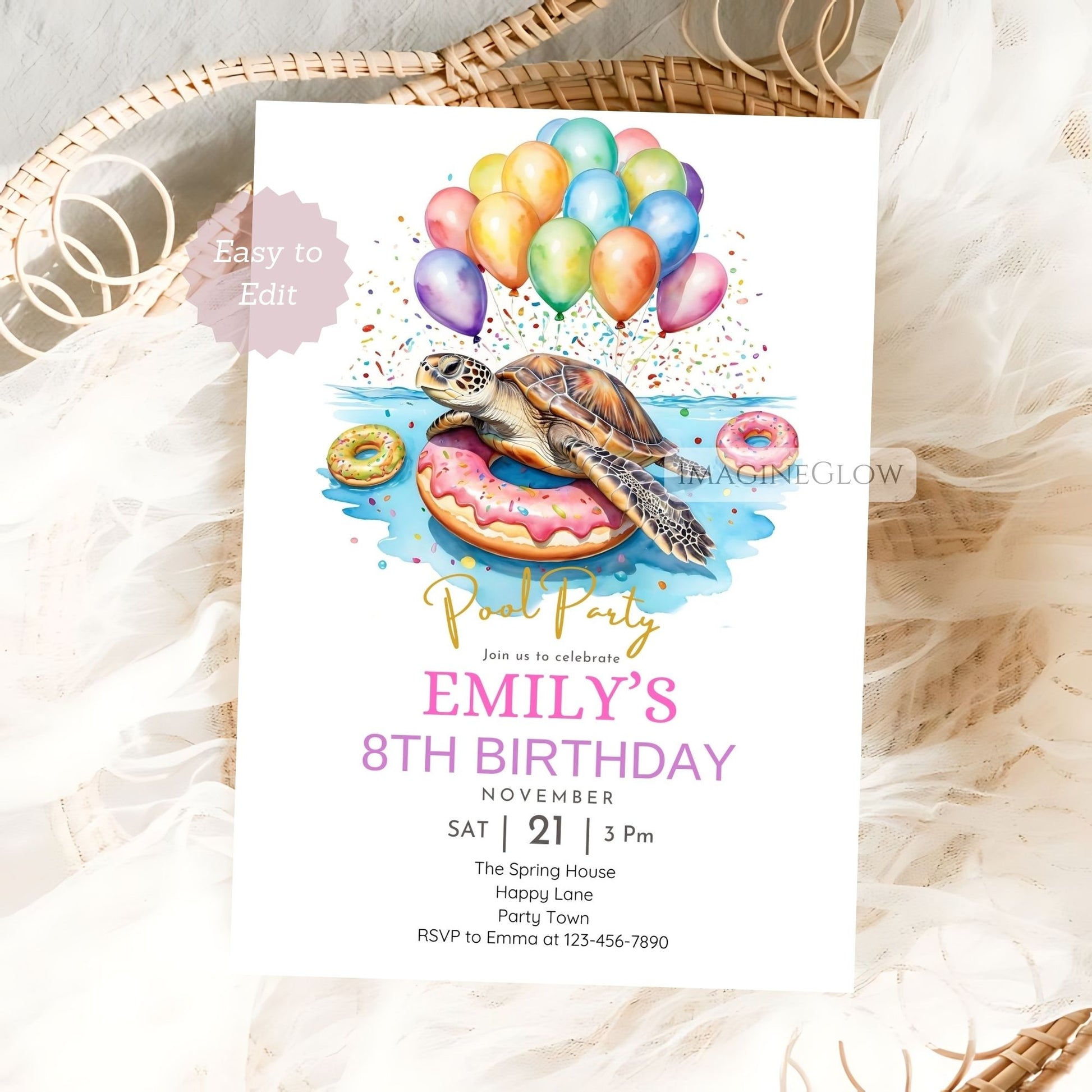 Ocean theme sea turtle birthday invitation