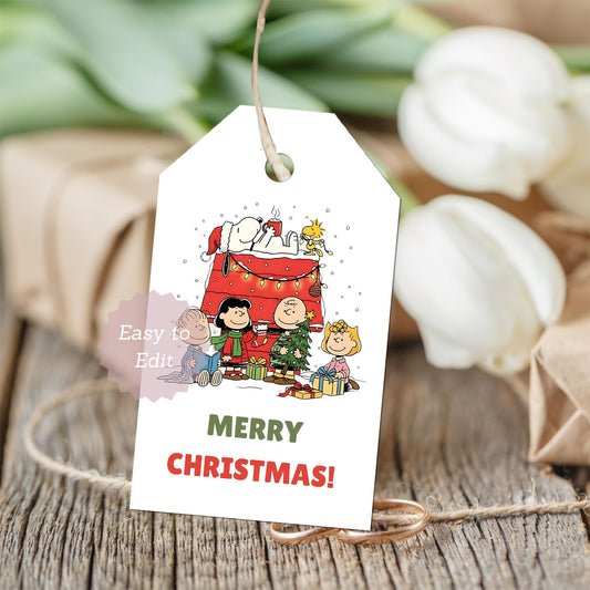snoopy christmas gift tags editable canva