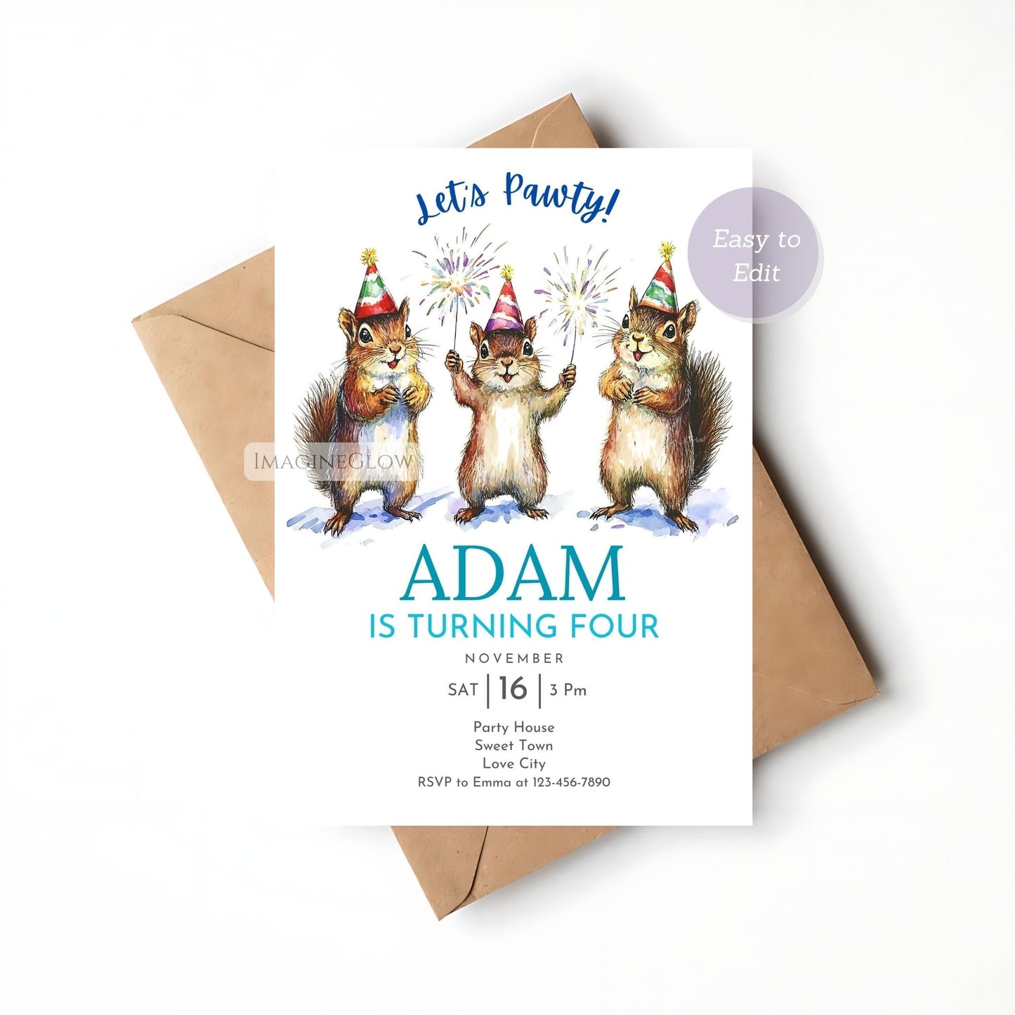Kids Squirrel Birthday Party Invitation - Digital Download
Personalized Squirrel Birthday Invitation - Customizable