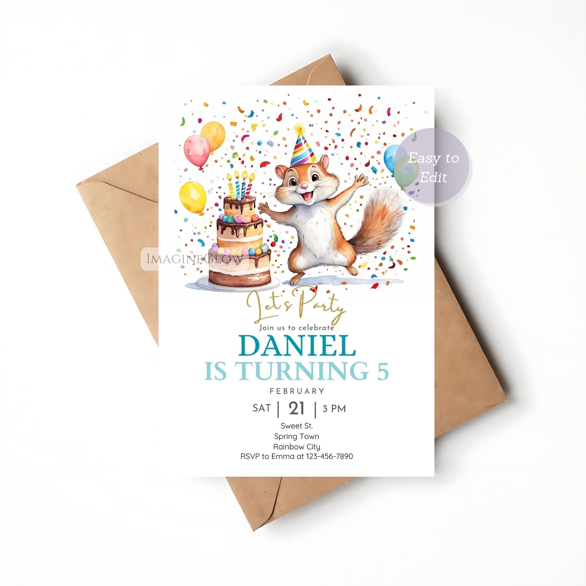 Adorable forest animal birthday party invite.