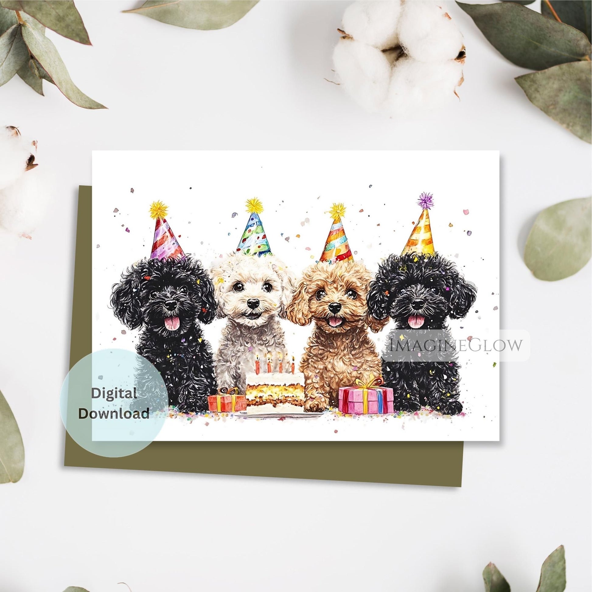 Cute poodle birthday greeting card printable