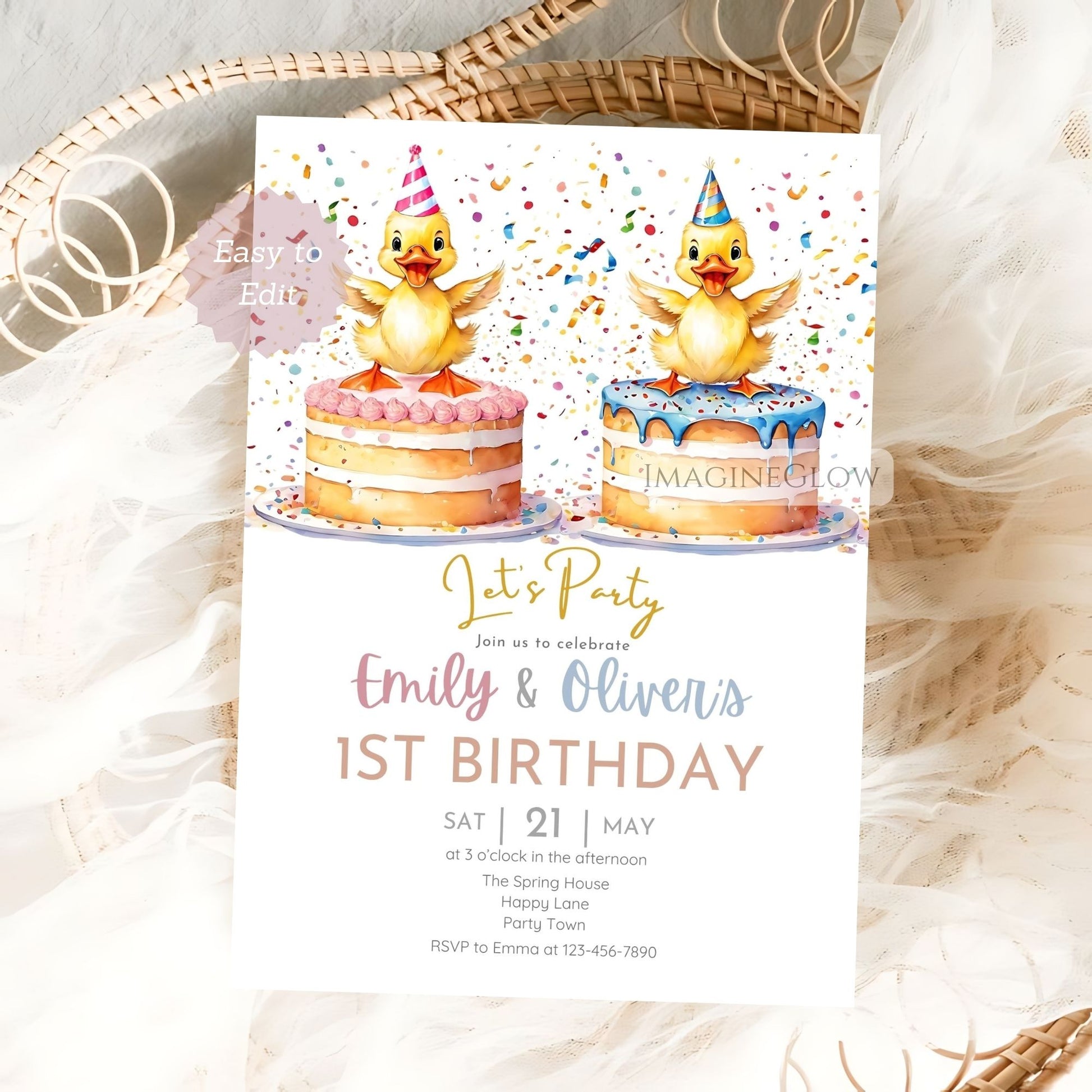 duckling birthday invitation for twins