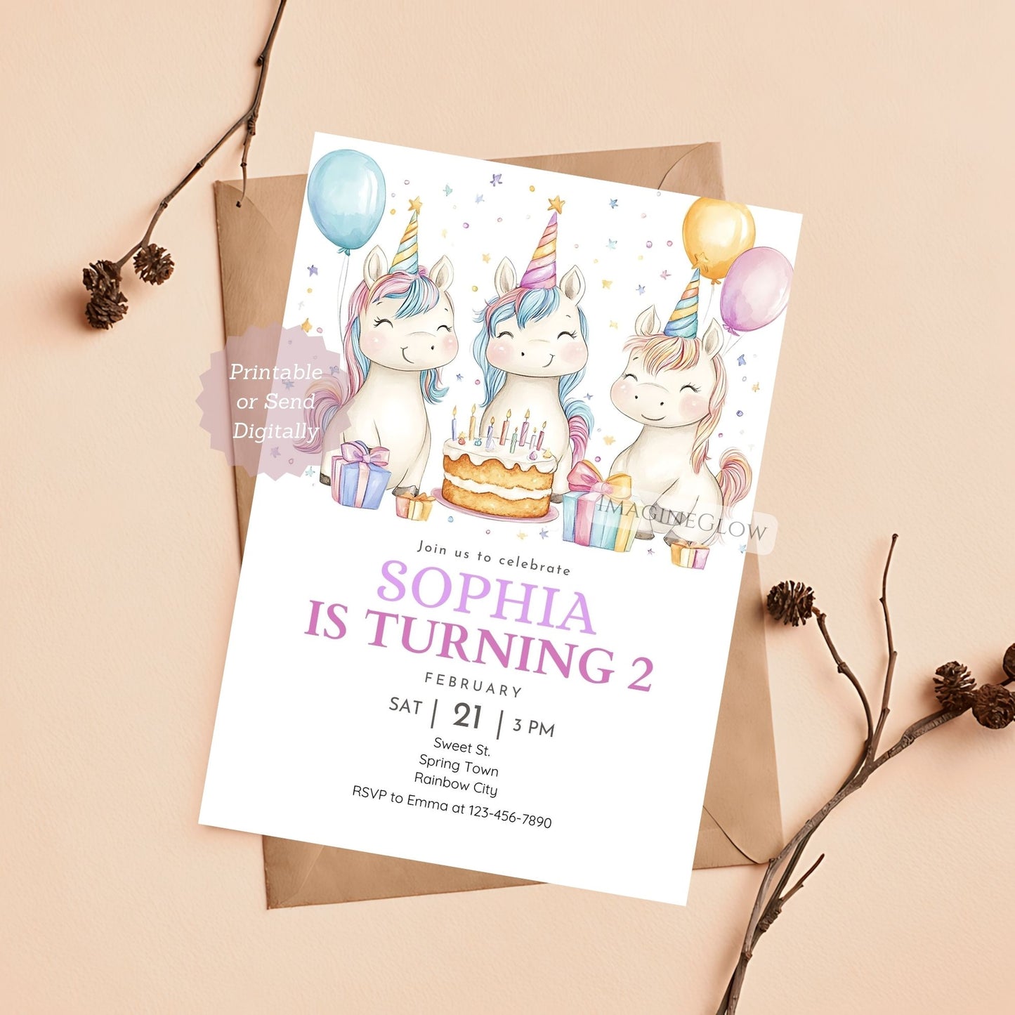 Unicorn Birthday Invitation - Fantasy Theme