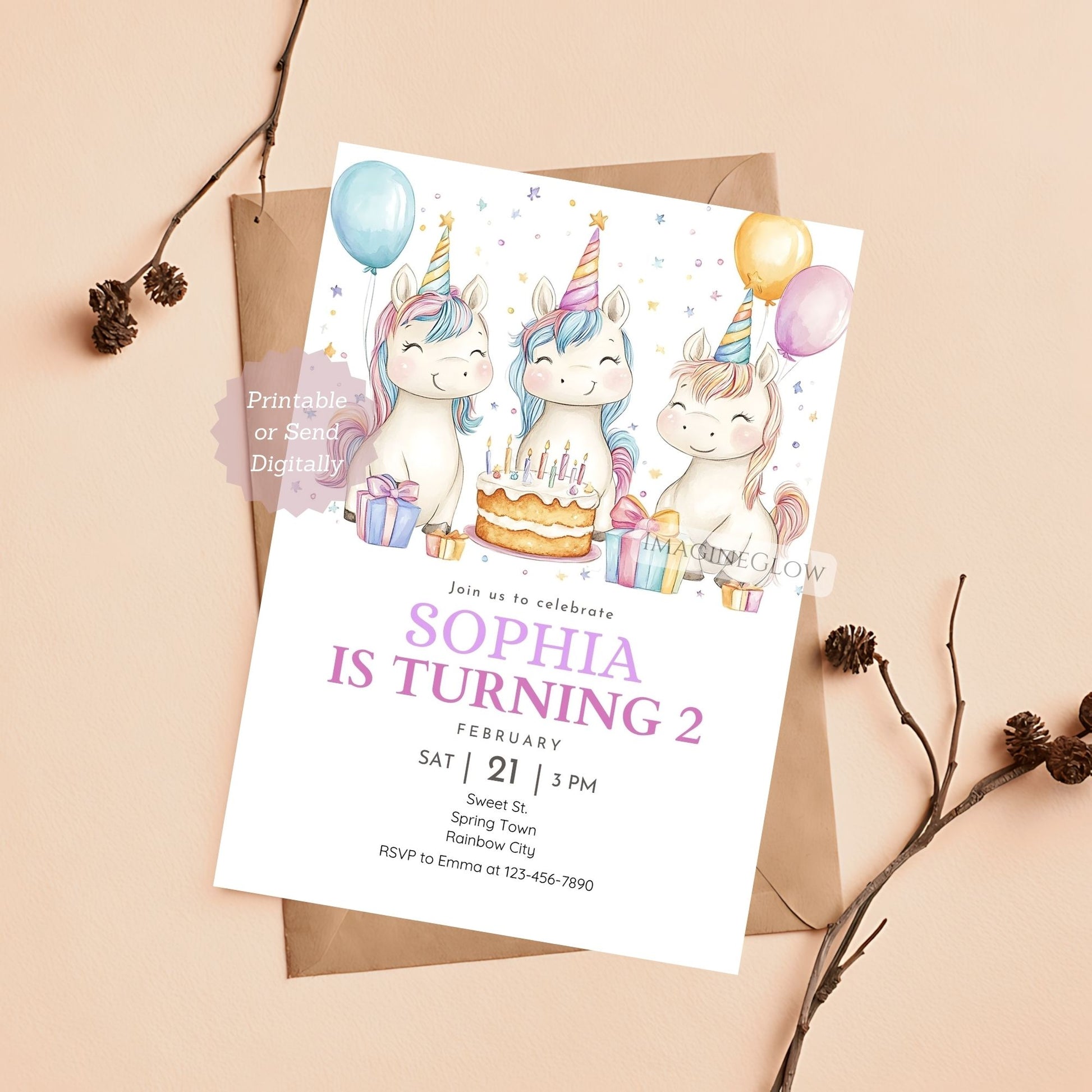 Unicorn Birthday Invitation - Fantasy Theme
