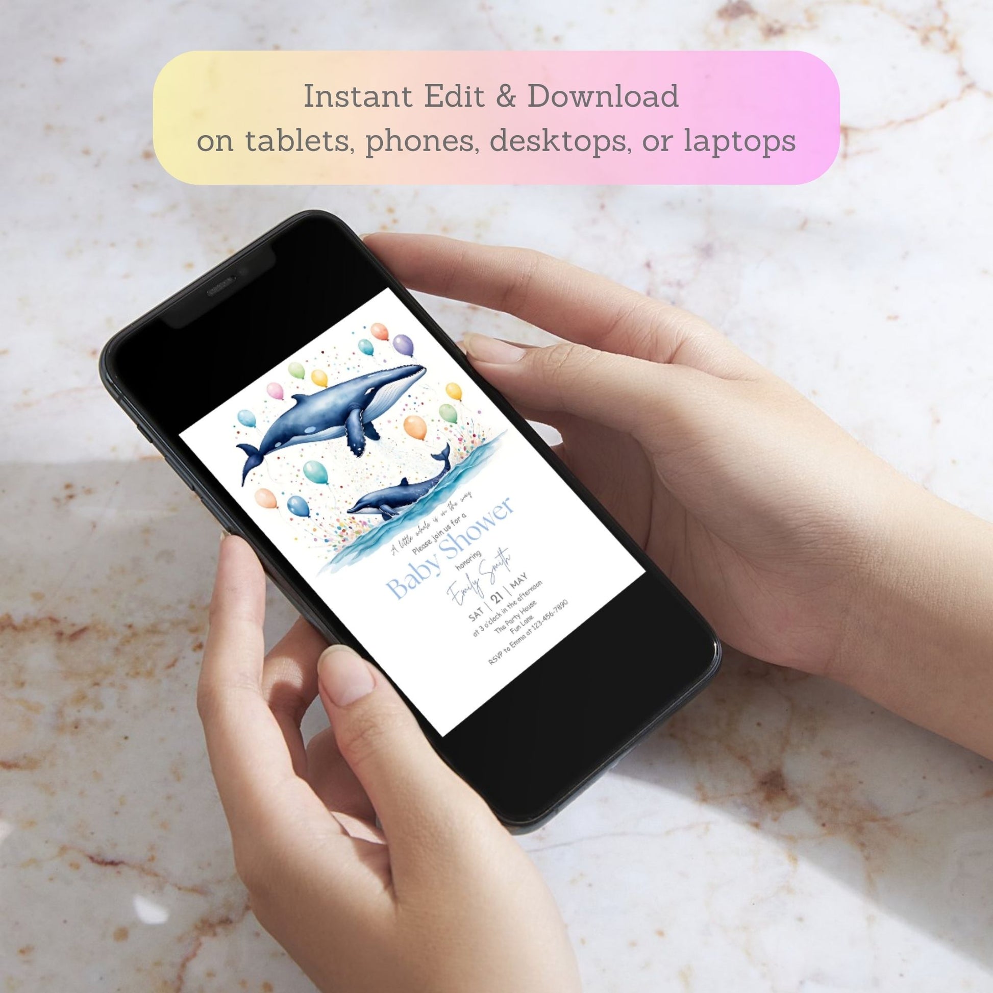 cute whale invitation for baby shower