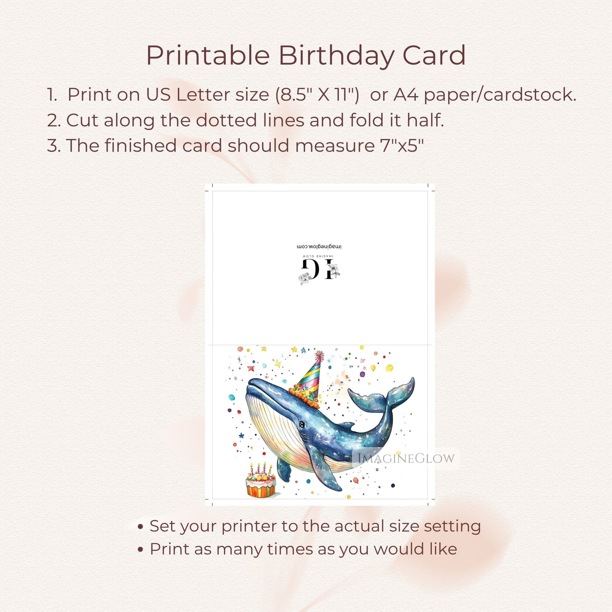 blank inside birthday card
whimsical whale illustration
ocean themed birthday card
