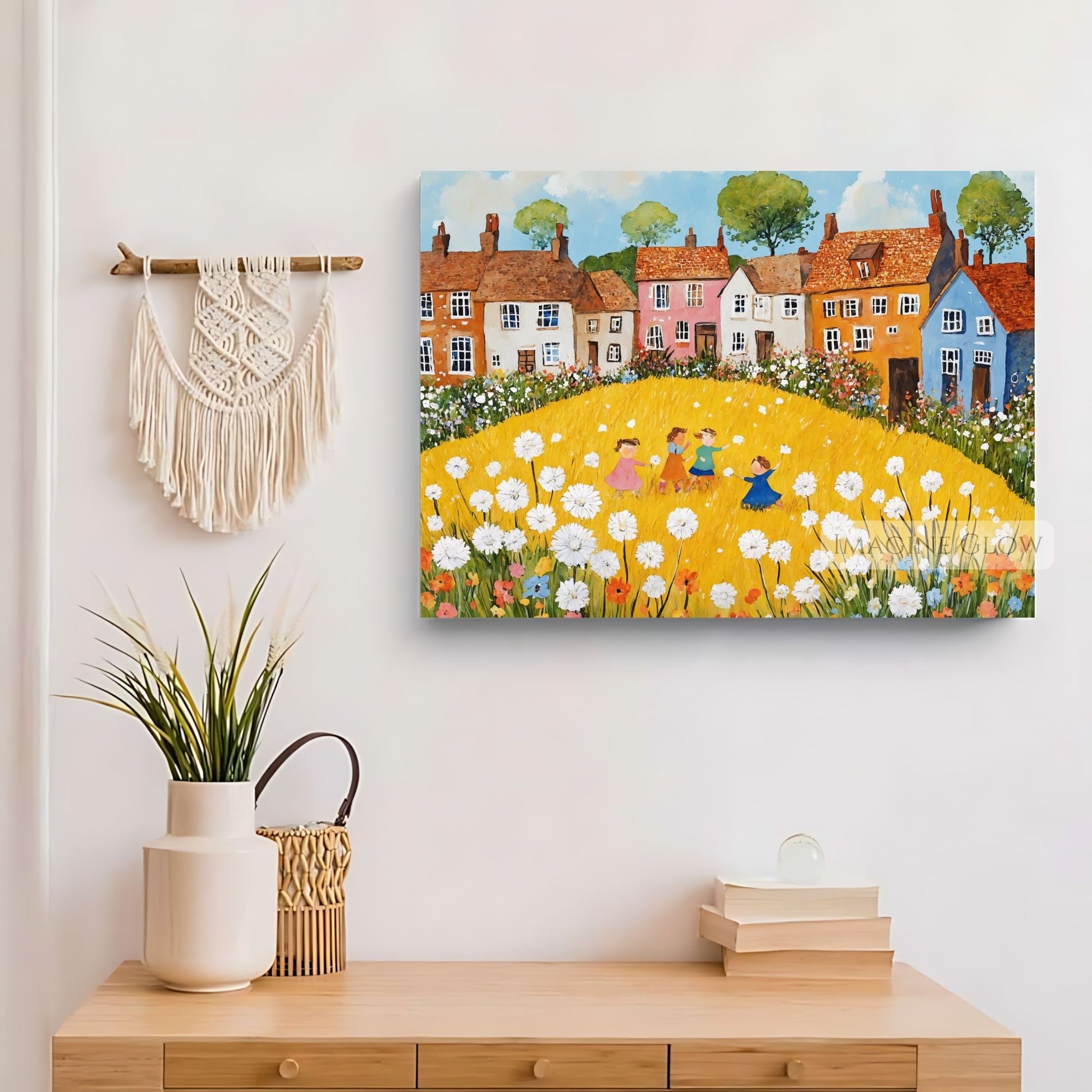 Nature-inspired dandelion art in a rustic countryside theme