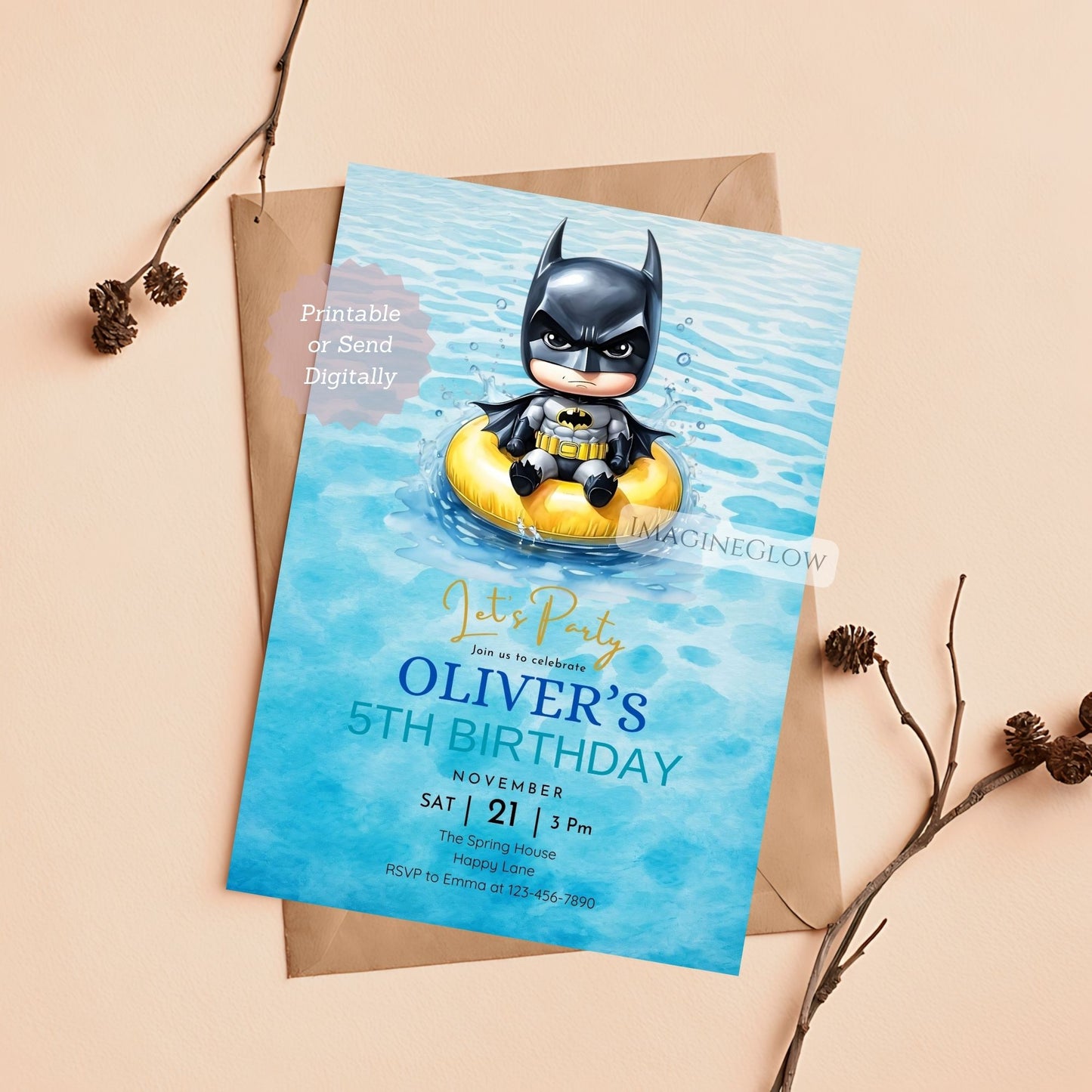 printable batman birthday card
editable batman pool evite