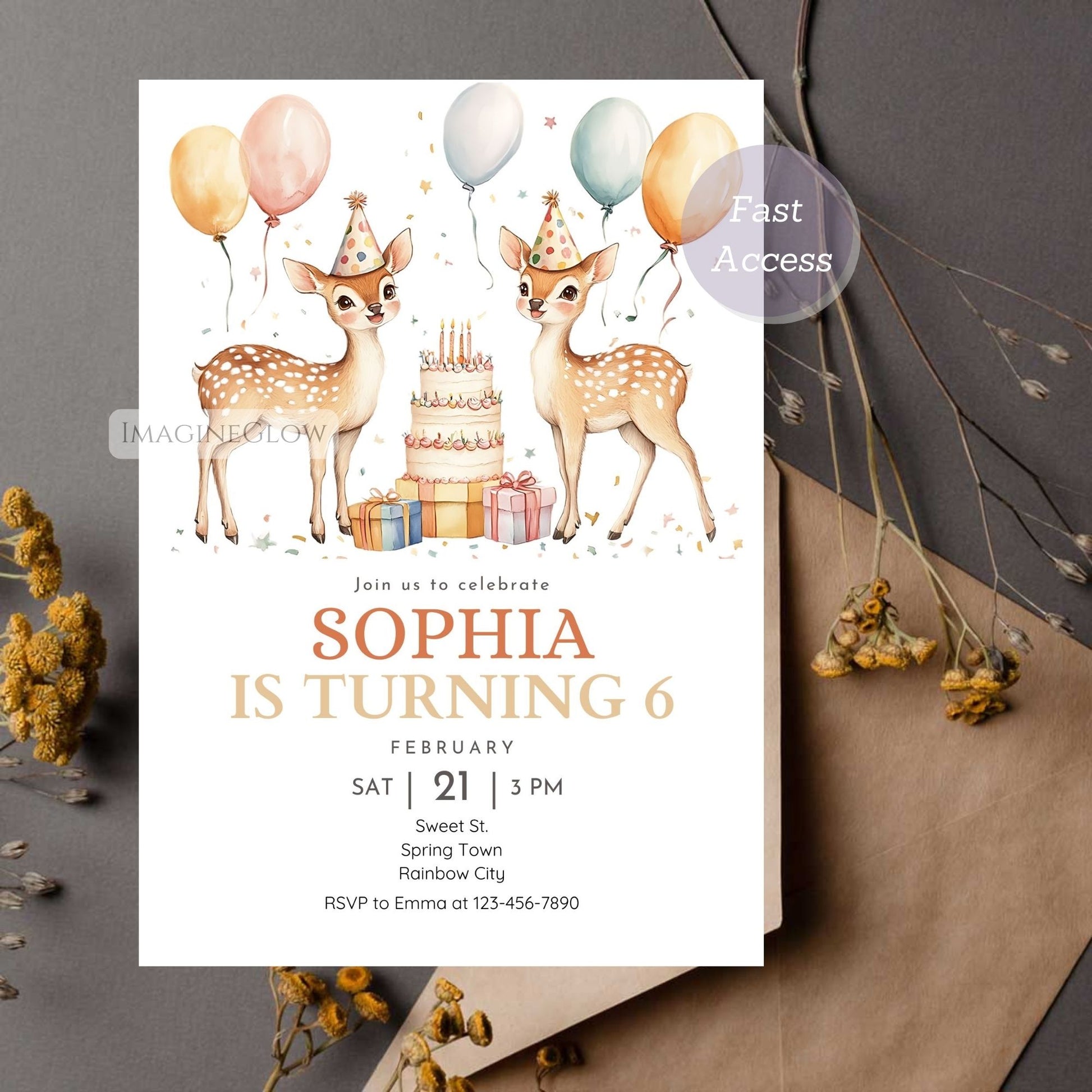 Editable woodland party invite in Canva