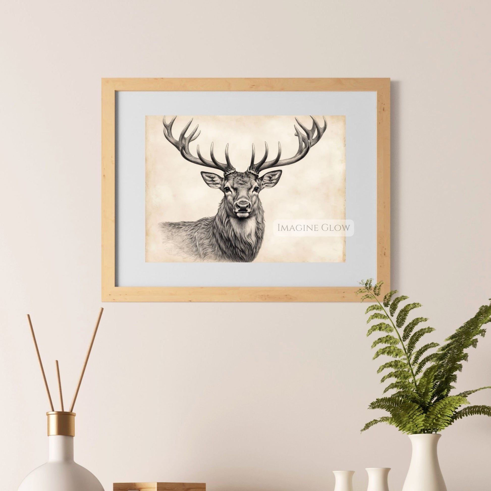 Hand-drawn woodland deer illustration for nature-themed rooms.