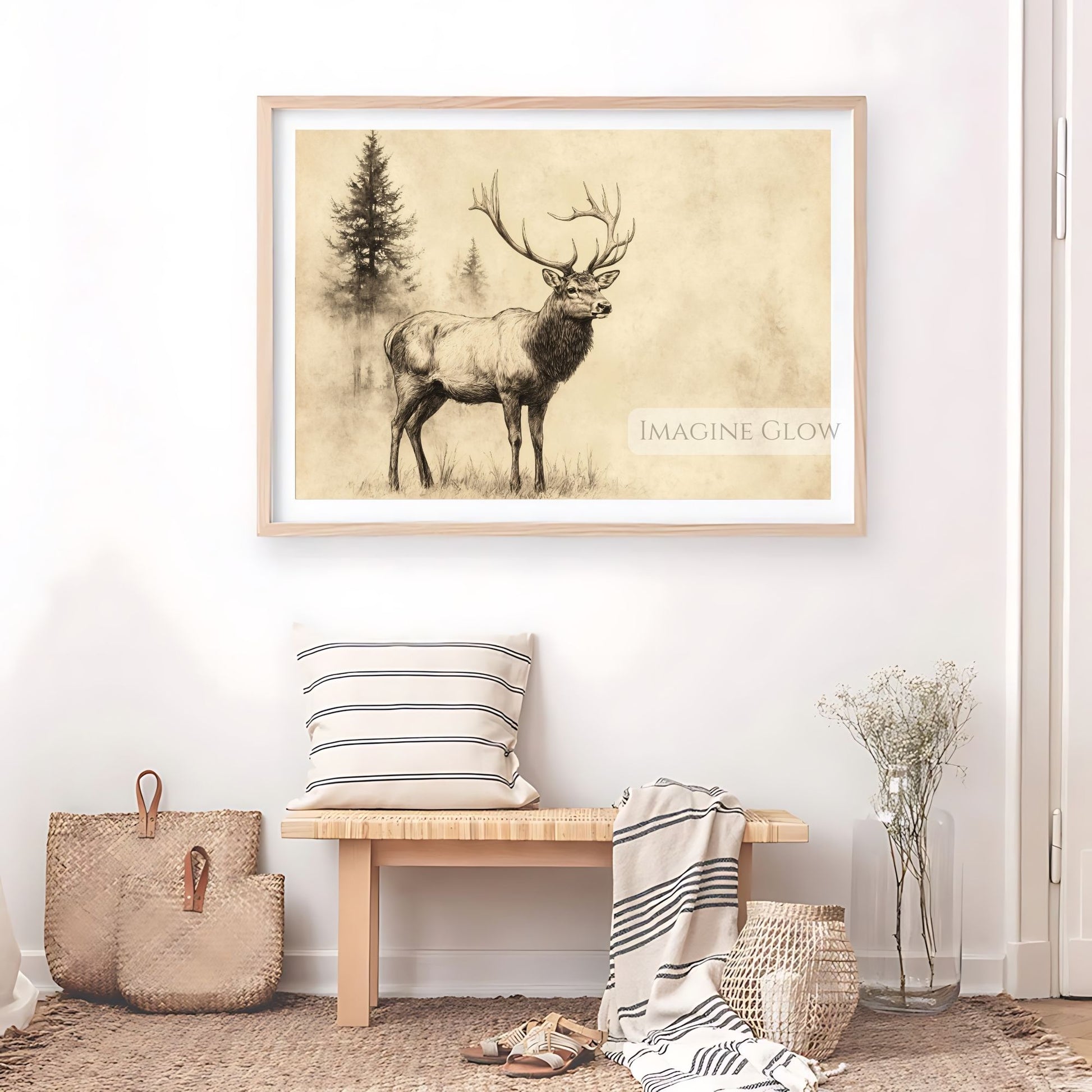 Rustic nature stag print for cozy farmhouse interiors.