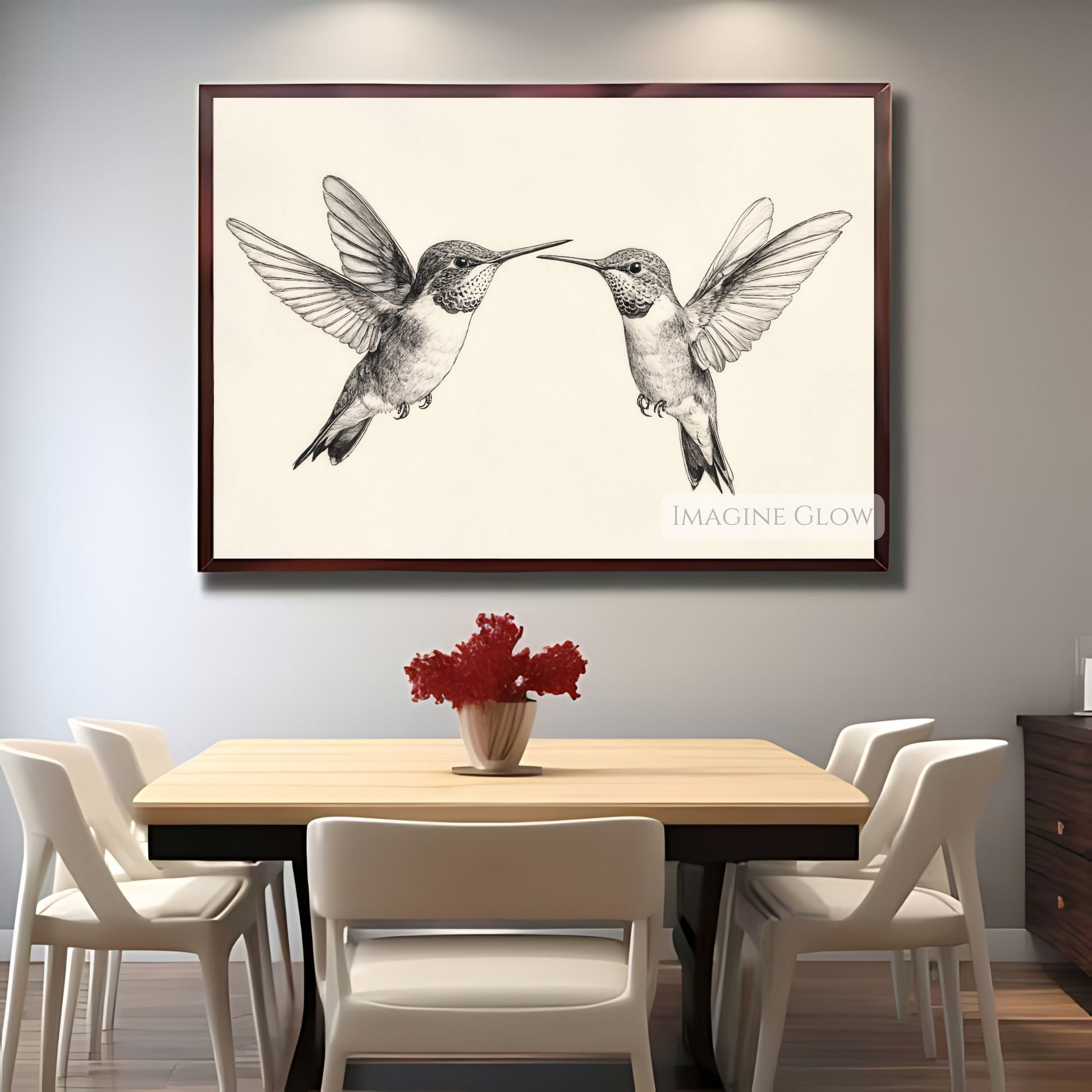 Antique bird sketch of two hummingbirds