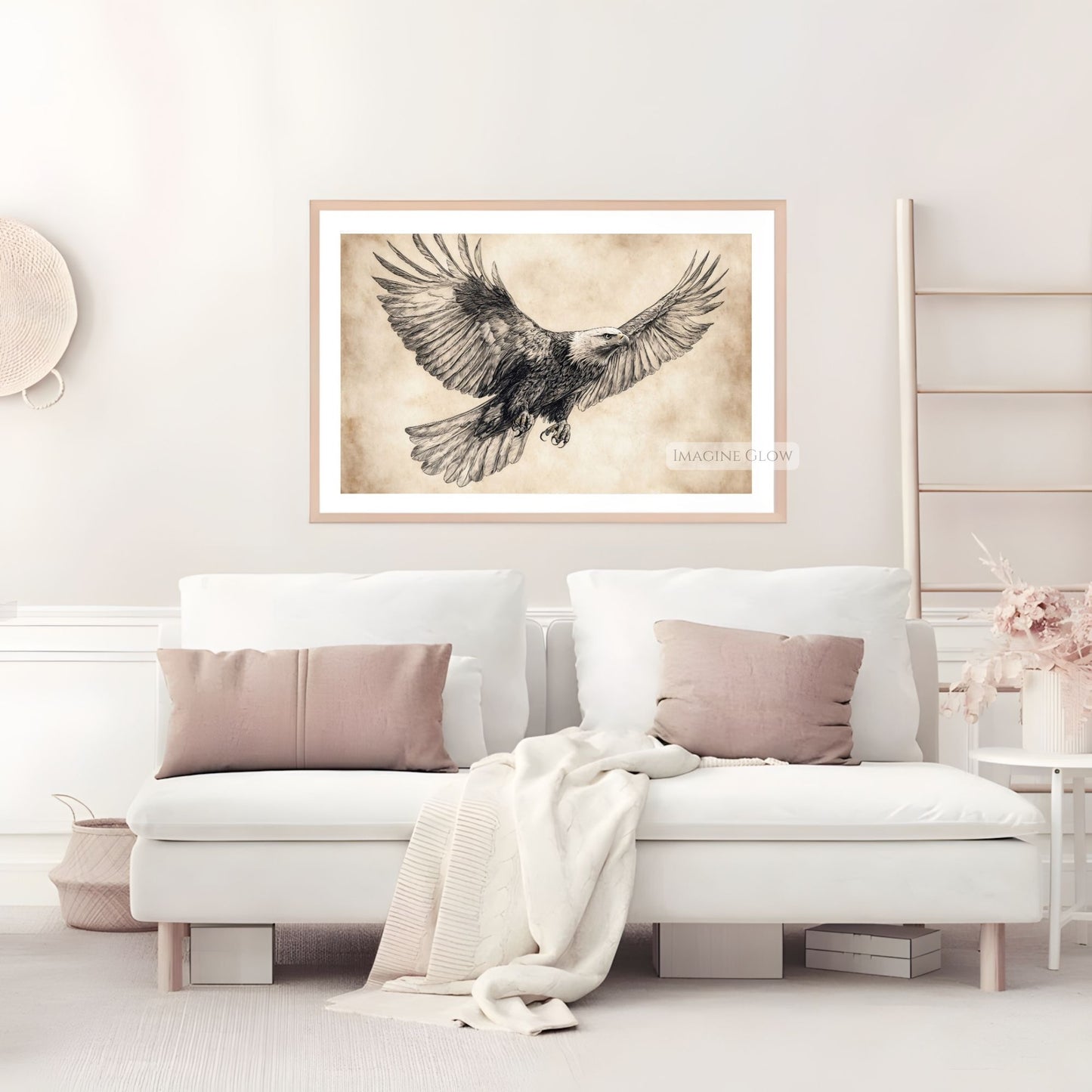 Elegant eagle sketch, wildlife-themed art print in black and white.