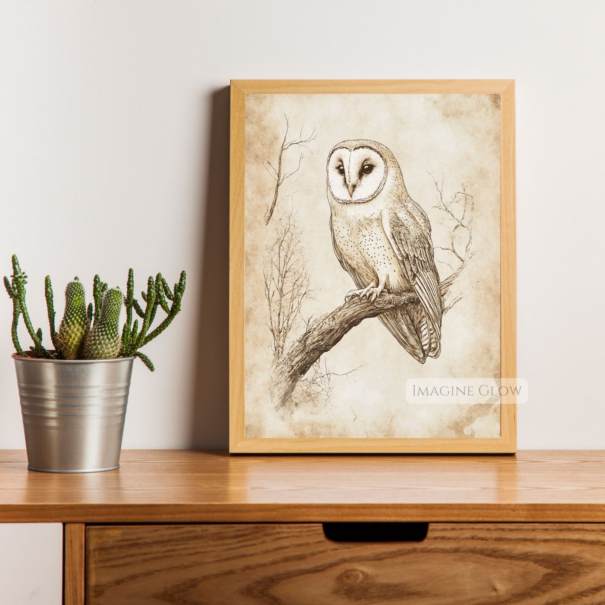 Owl sketch vintage art print for wildlife enthusiasts.