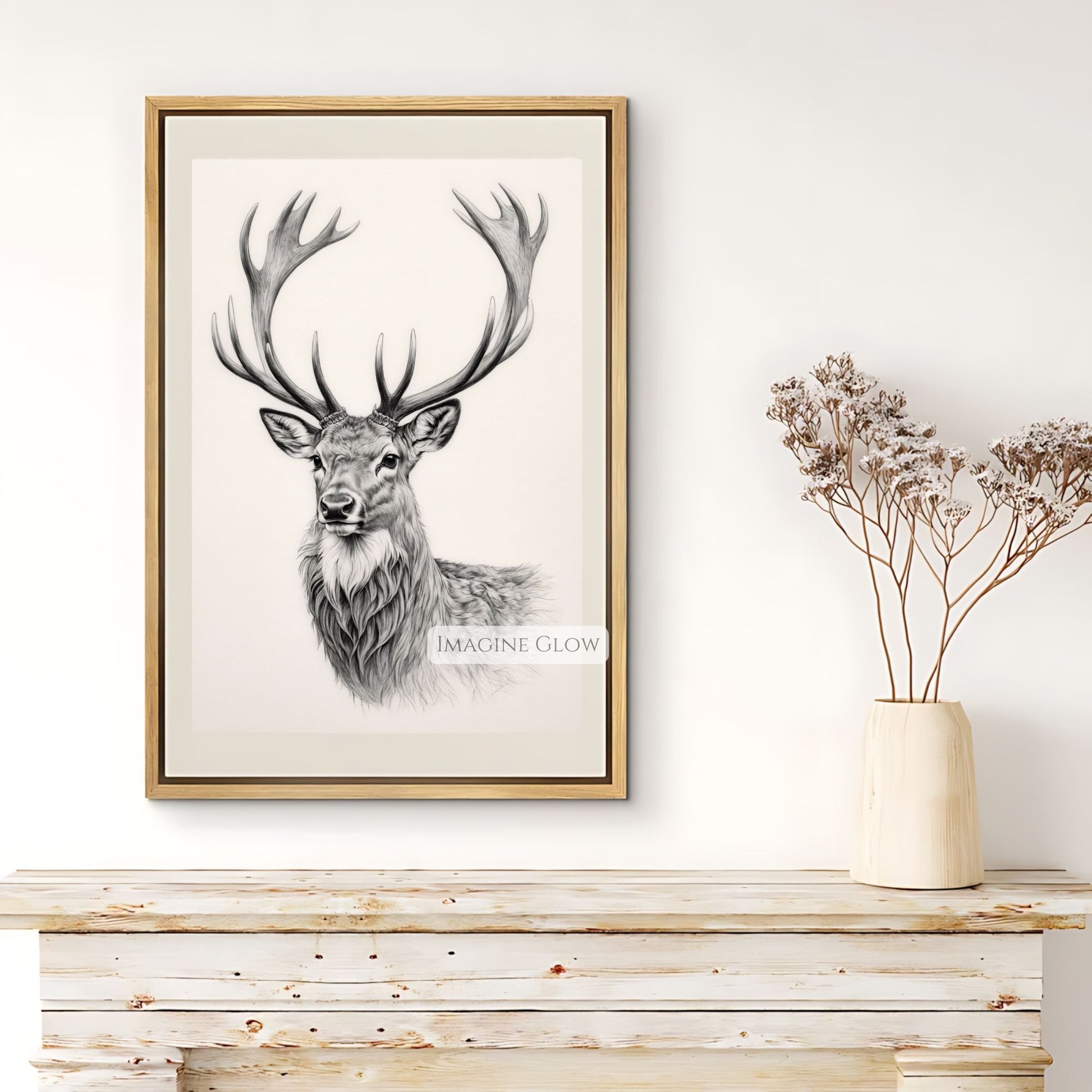 Detailed deer illustration for rustic decor.