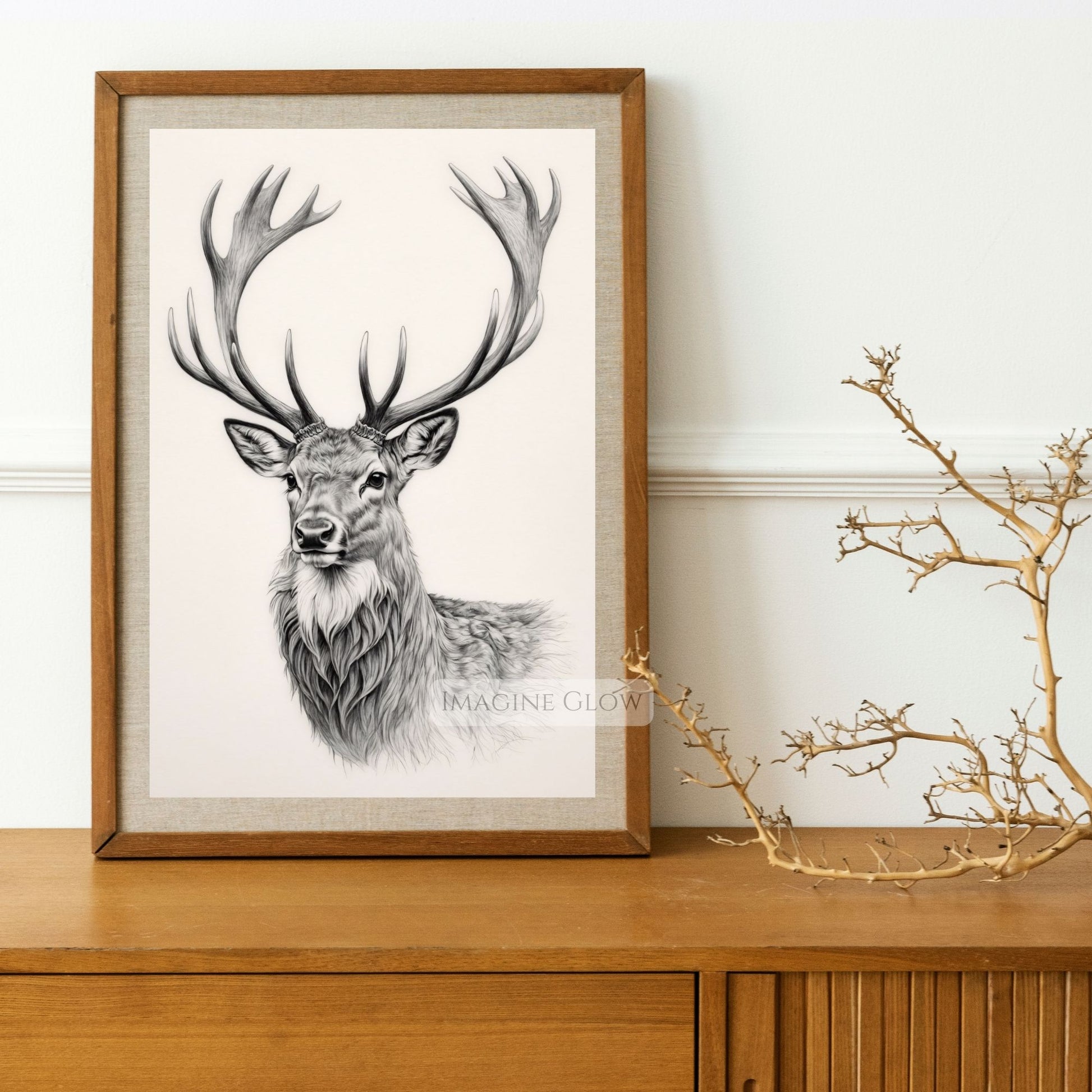Traditional stag illustration for lodge design.