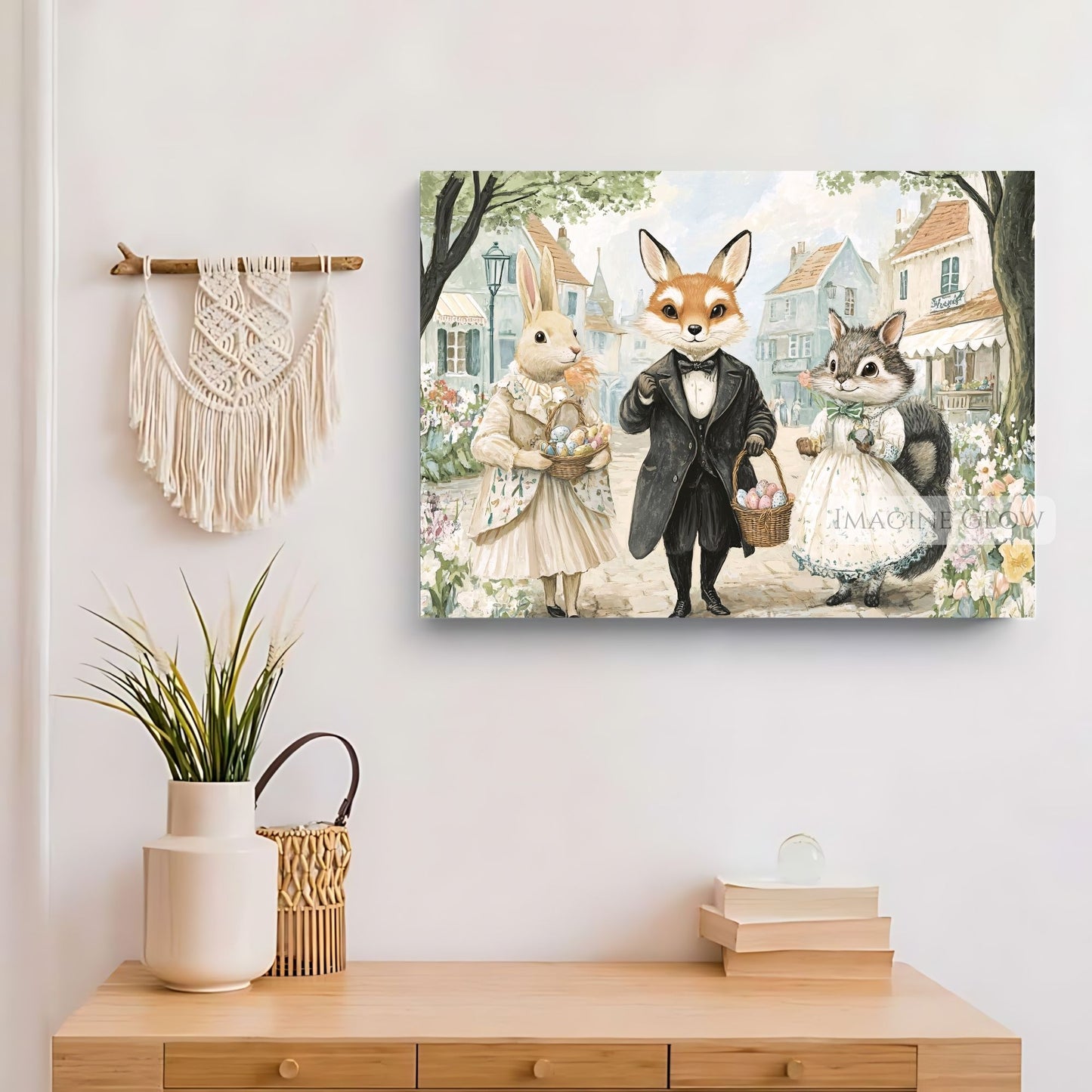 Vintage Easter Animal Print - Bunny and Fox Artwork