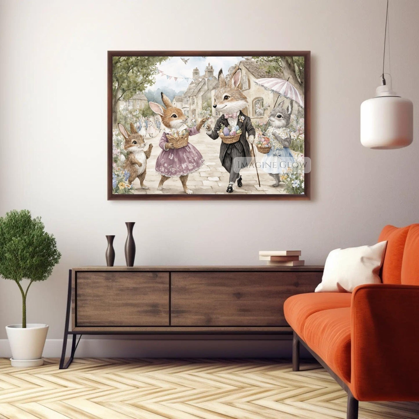 Easter Animal Print - Bunny and Fox with Floral Basket