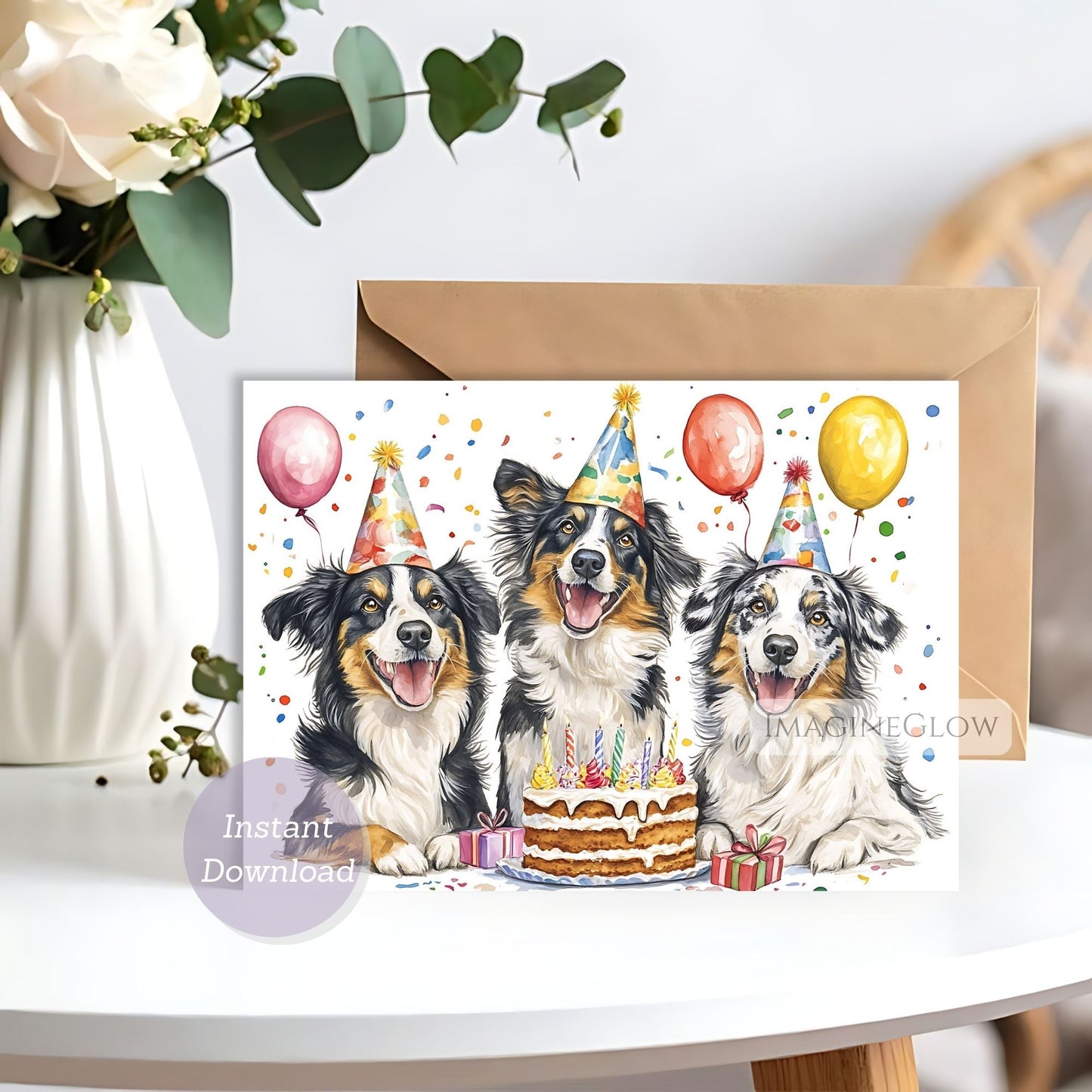 australian shepherd birthday card printable
digital aussie shepherd dog greeting card