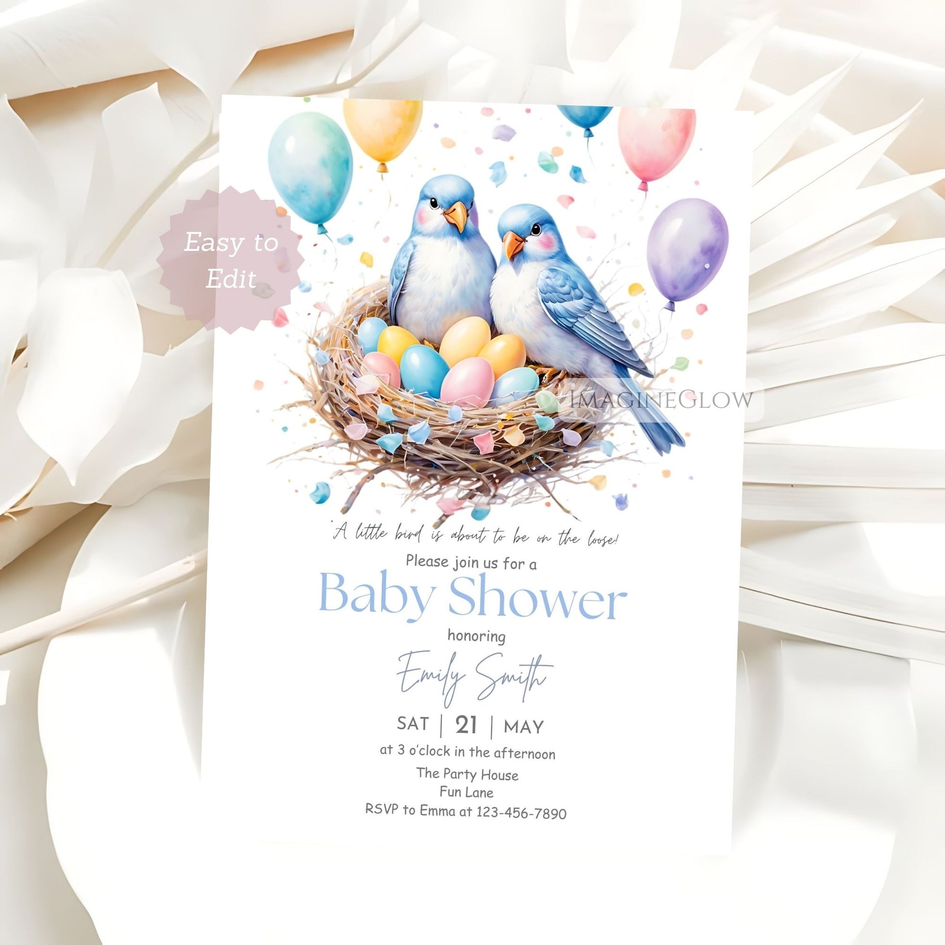 editable bird shower invite