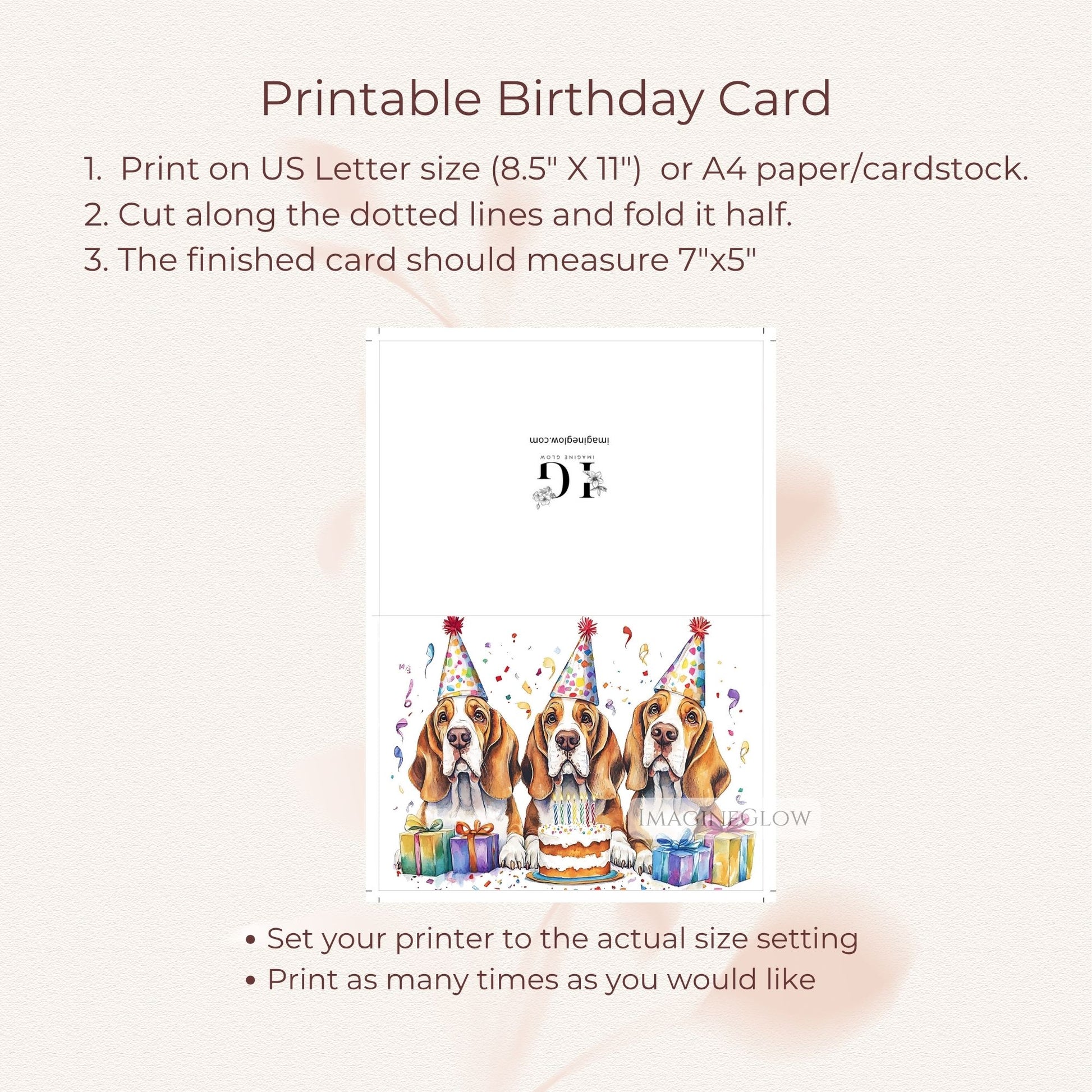 dog lover card Basset Hound
funny Basset Hound birthday card
folded Basset dog card printable