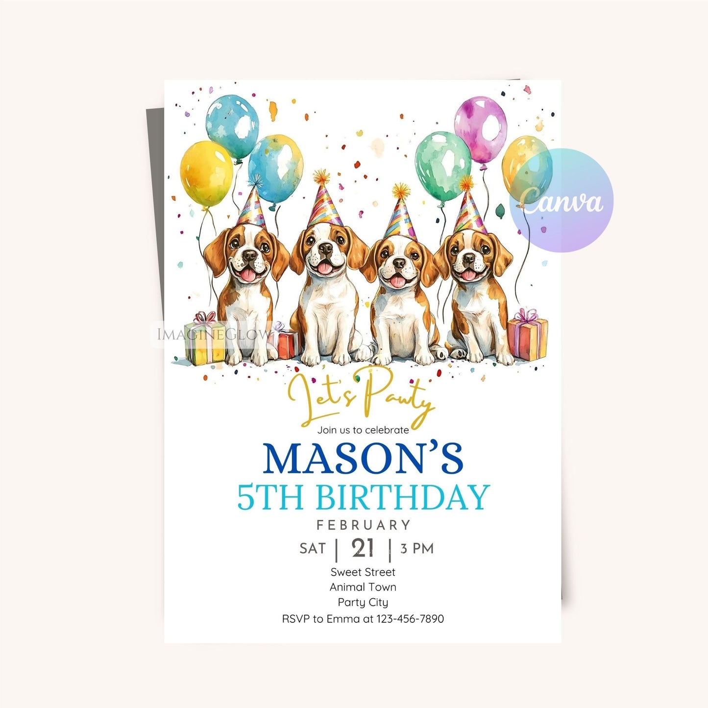 Customizable Beagle dog party card.
