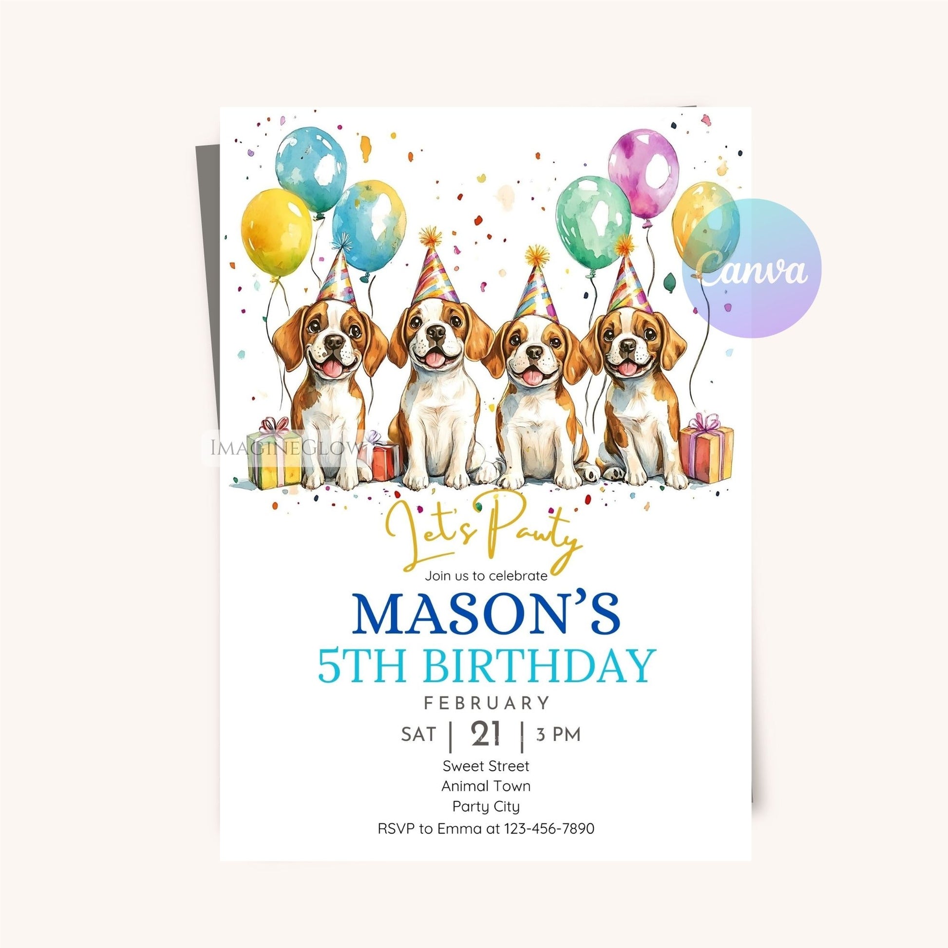 Customizable Beagle dog party card.