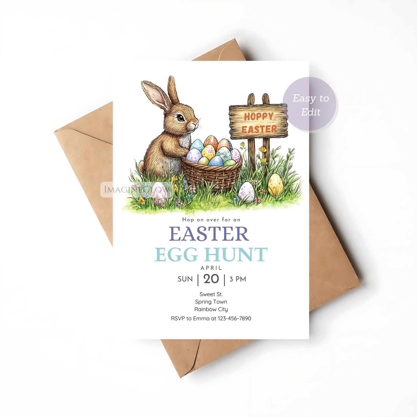 Personalized Easter Invitation with Bunny and Egg Basket