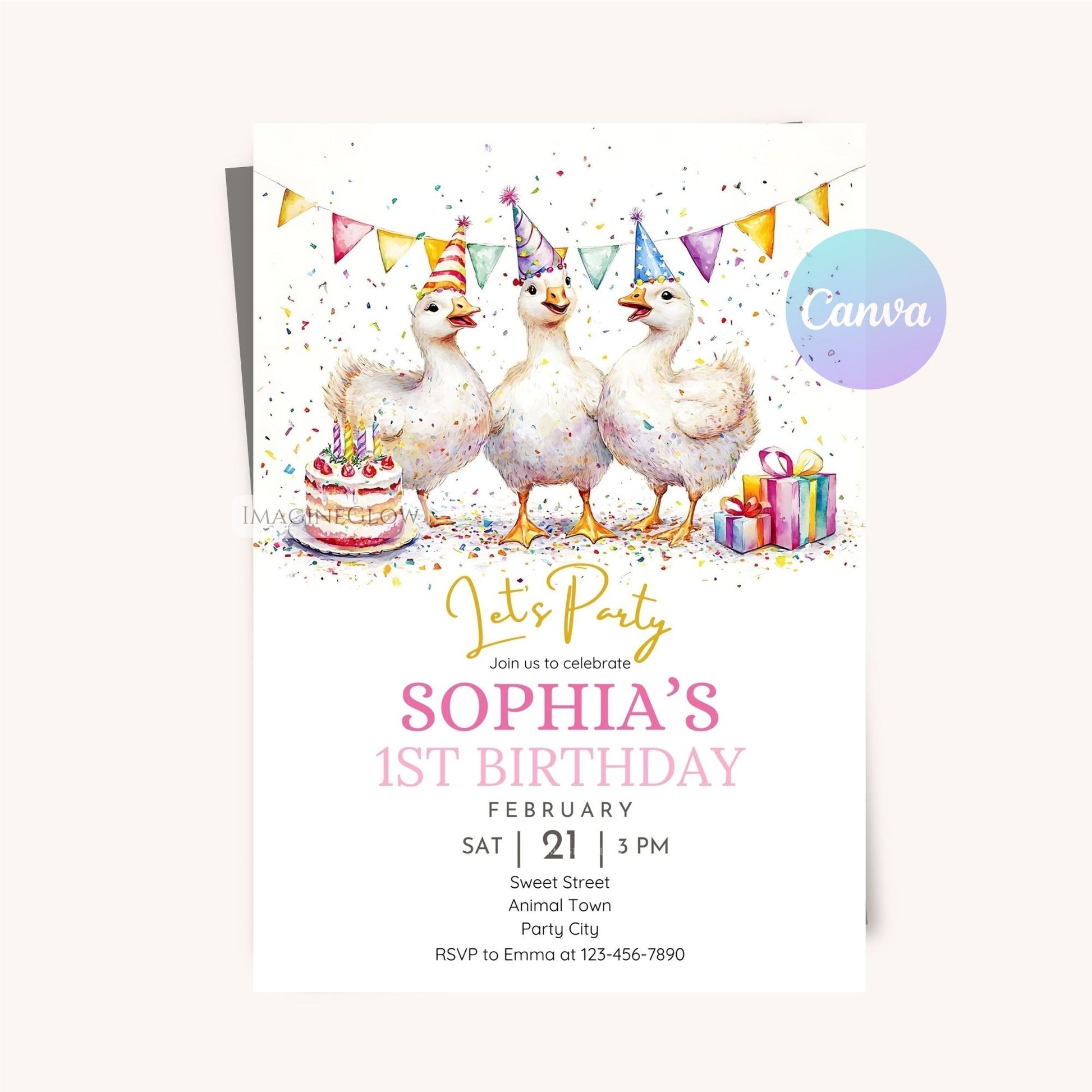 Editable goose birthday invitation for kids.