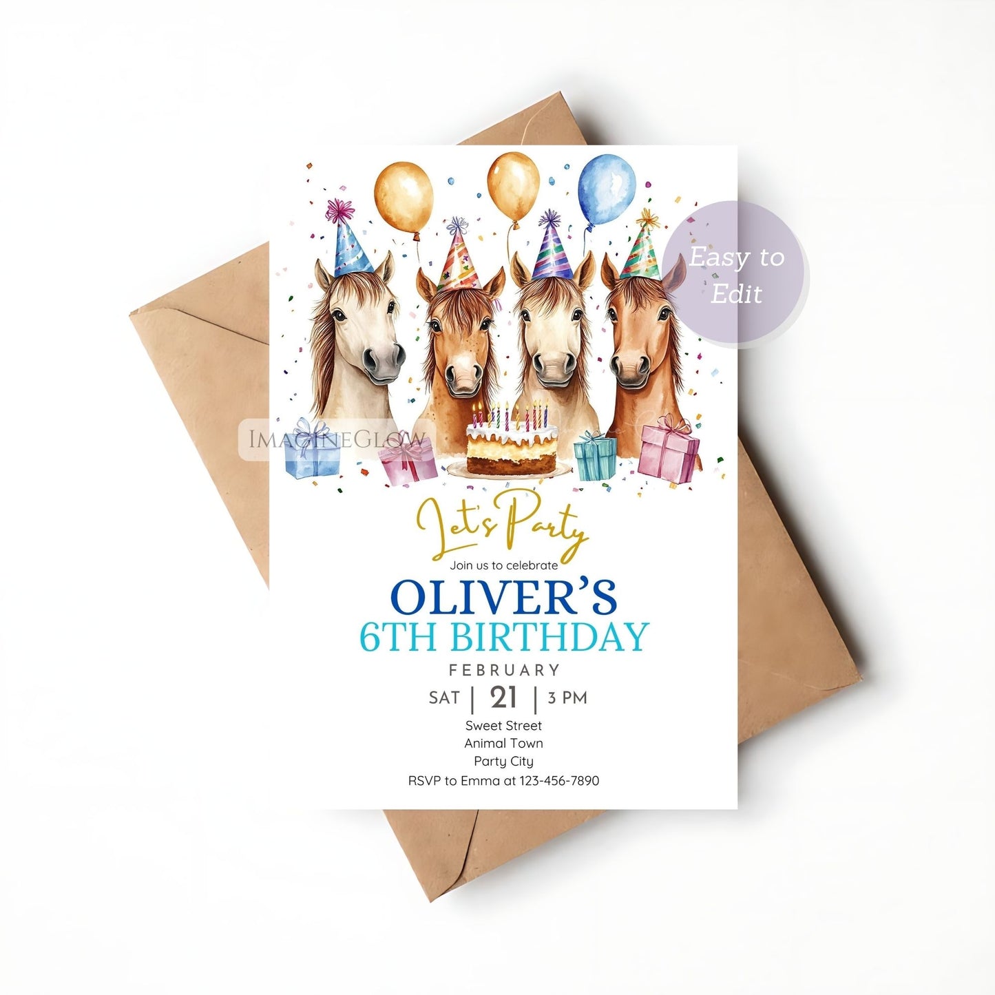 Western-themed birthday invitation
Equestrian birthday invite for kids