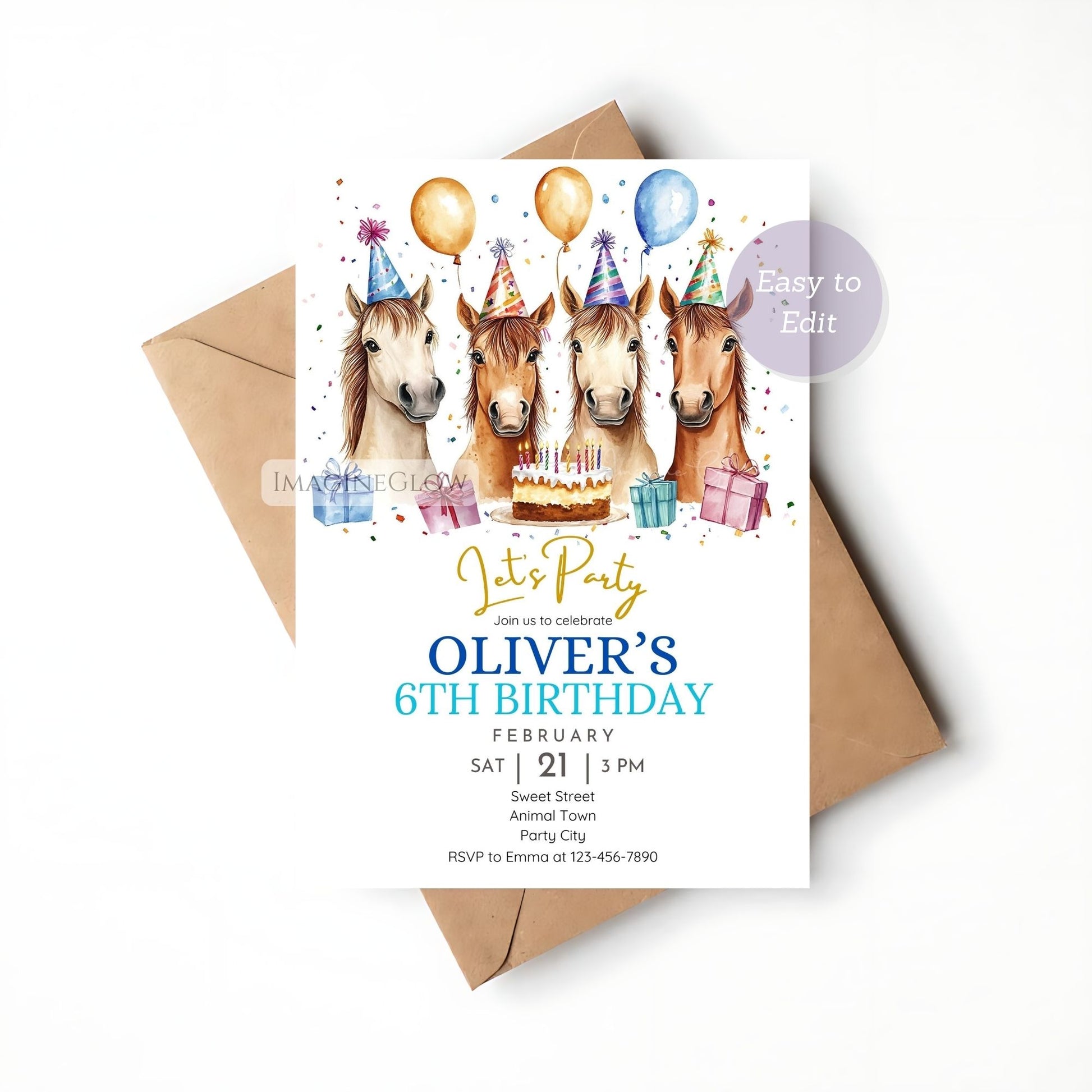 Western-themed birthday invitation
Equestrian birthday invite for kids