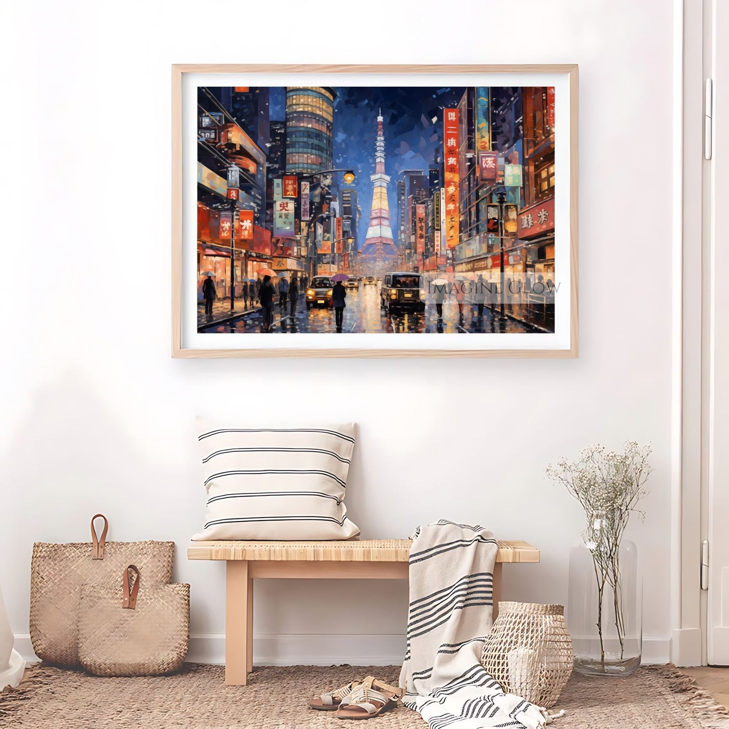 Japanese night city view digital download for modern interiors.