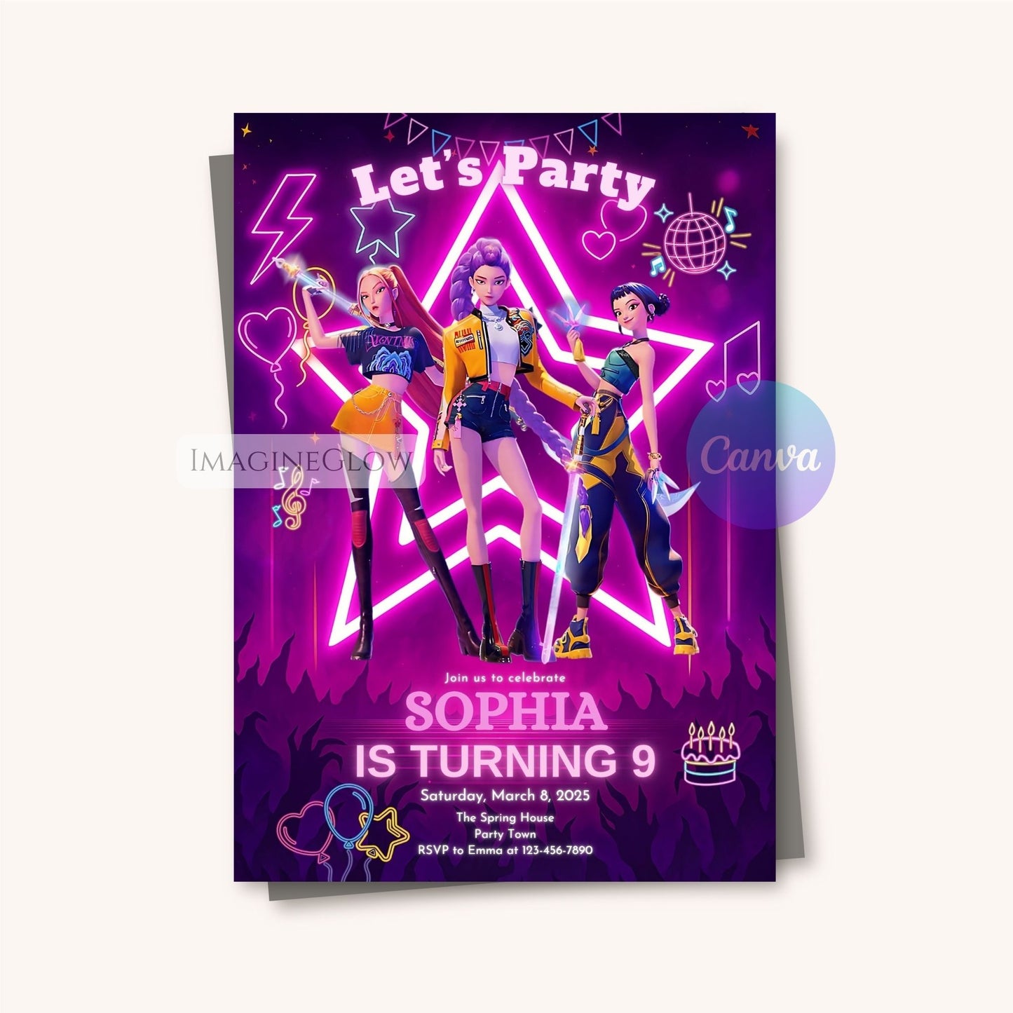 huntrix birthday invitation editable template